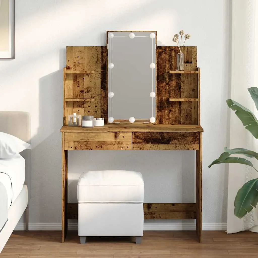 Schminktisch mit Spiegel und LED-Beleuchtung 96x40x142 cm Altholz