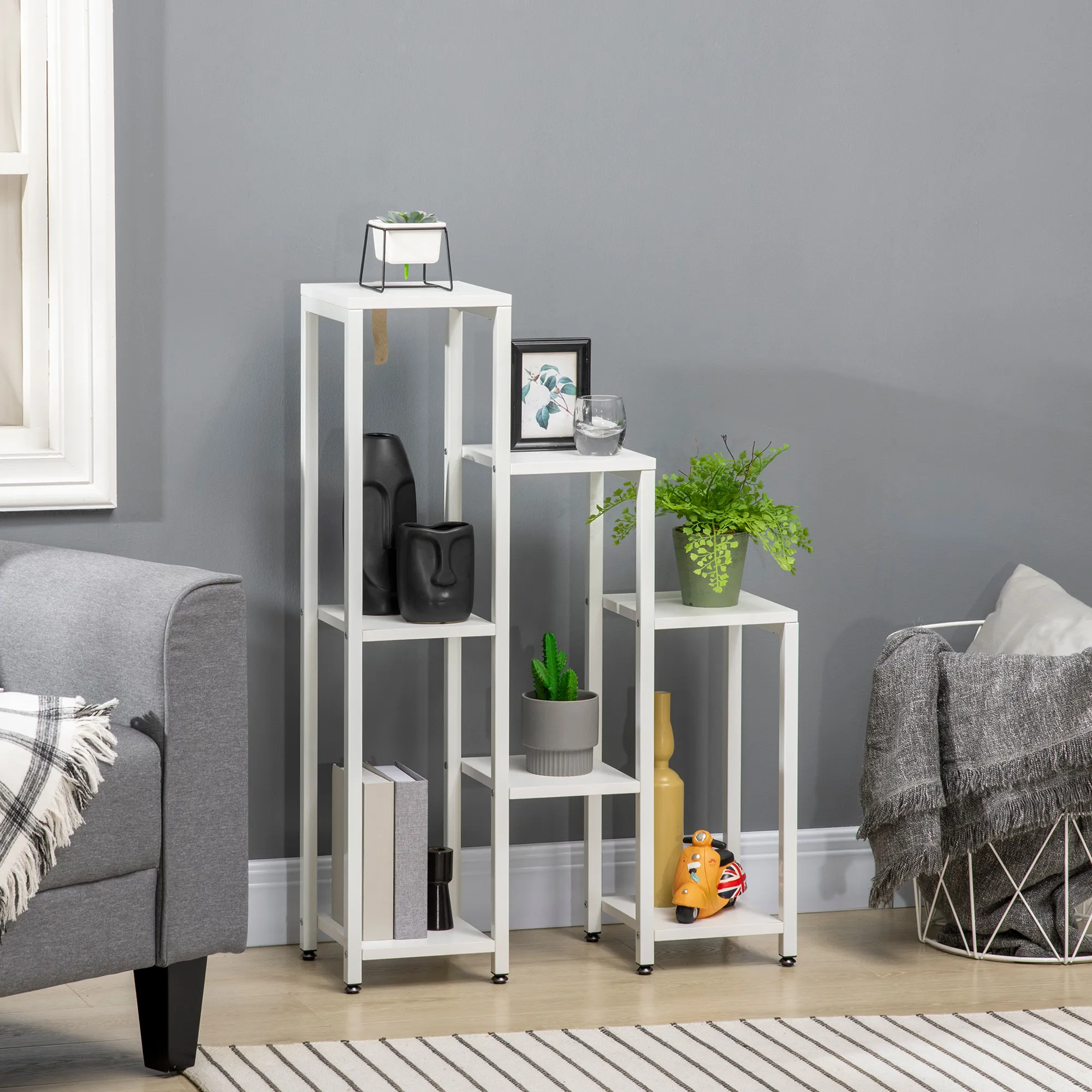 Dekorativer Blumenständer 65L x 23B x 94,5H cm in Weiß