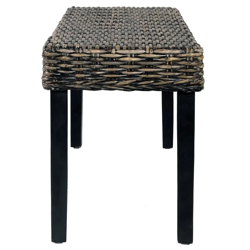 Rattan-Sitzbank 110x35x45 cm Schwarz mit Massivholz-Beinen