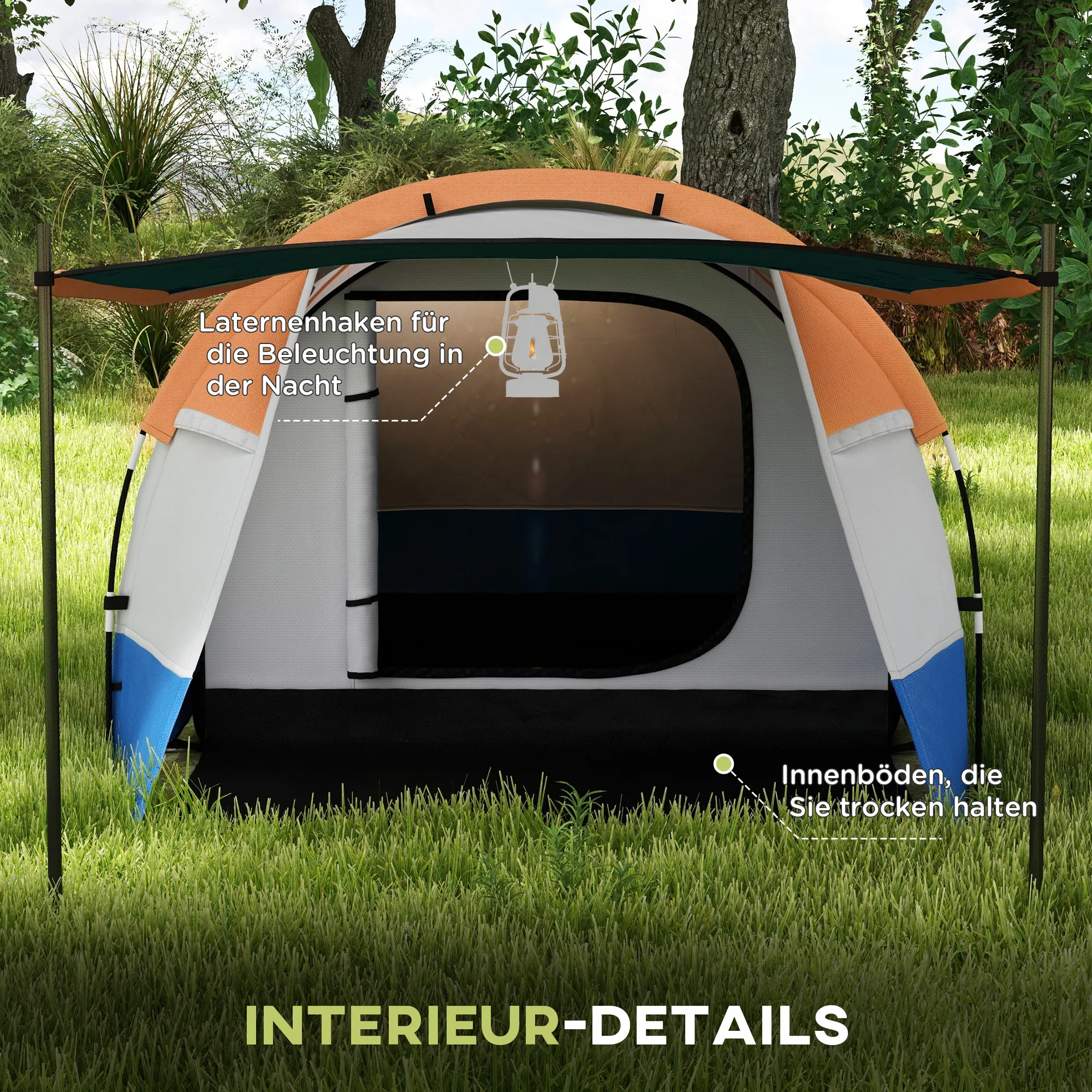 Tunnelzelt 4 Personen 420x200x150 cm Orange