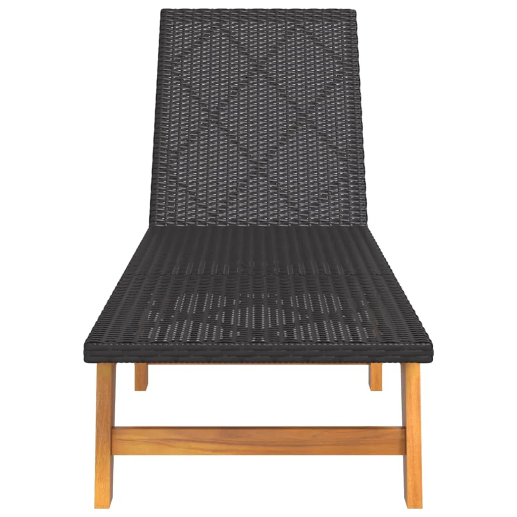 Sonnenliege aus Echtholz und PE-Rattan 200x54x87 cm Schwarz Braun