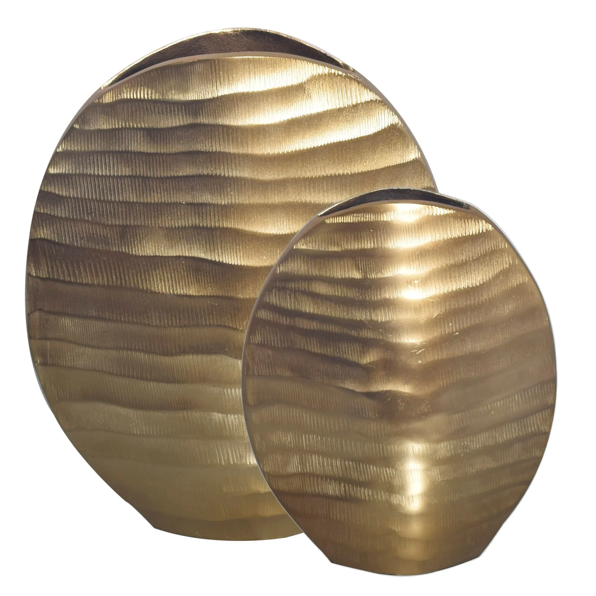 Deko Vase 2er Set Aluminium Gold Blumenvase Wellenmuster Modern