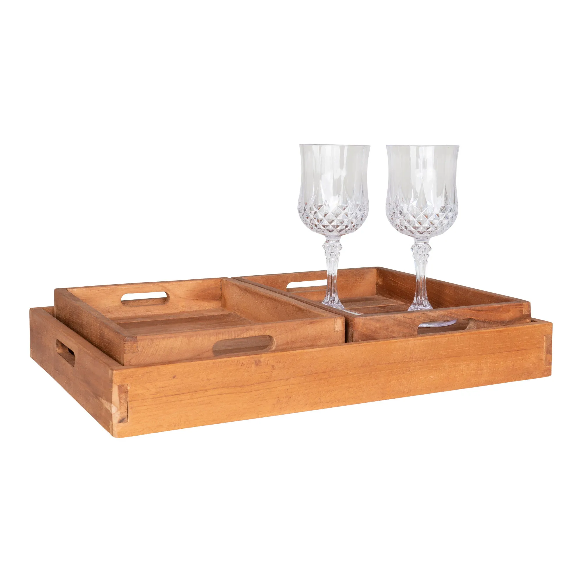 tinkaro Faro Tablett-Set 3-teilig 26-39 x 18-29 x 5 cm Natur Teak