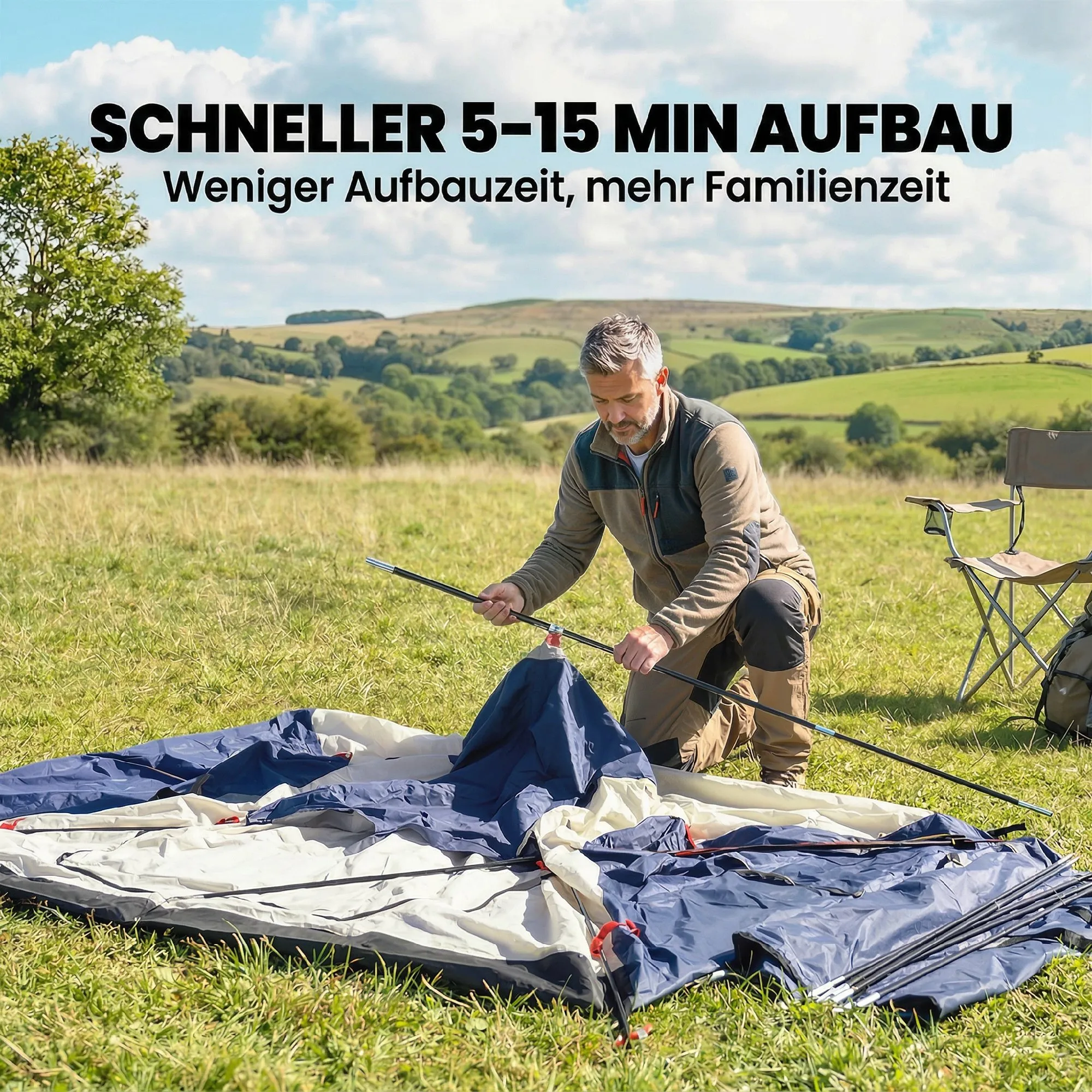 Familienzelt 4 Personen 385x240x140 cm Marineblau-Cremeweiß