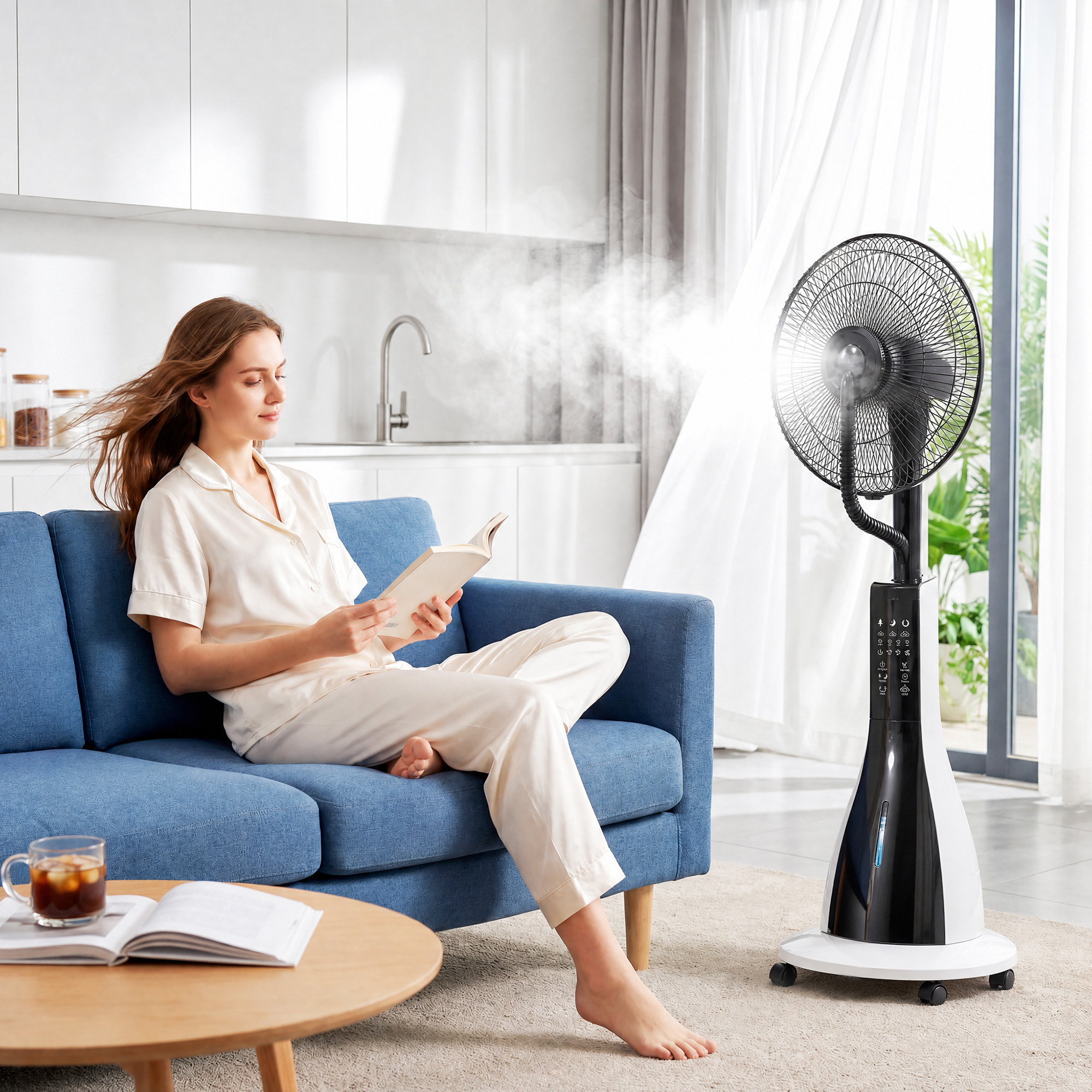 Ventilator mit Sprühnebel 50L x 40B x 125H cm Weiß+Schwarz