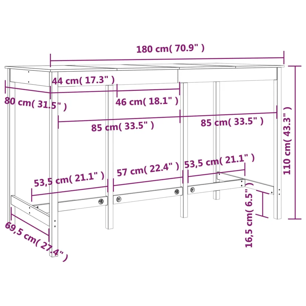 Holztisch Weiß 180 x 80 x 110 cm aus massivem Kiefernholz