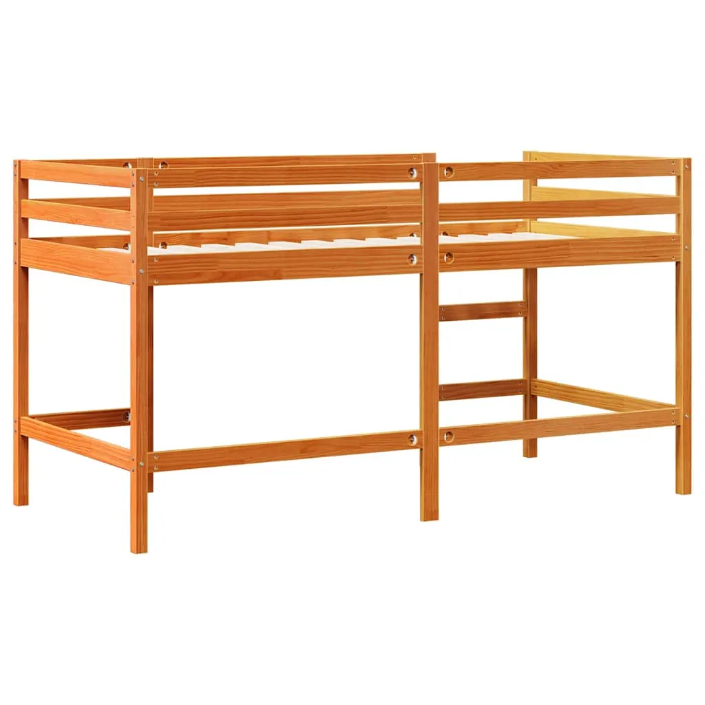 Kinder Hochbett Massivholz Wachsbraun 205,5x85,5x113,5 cm