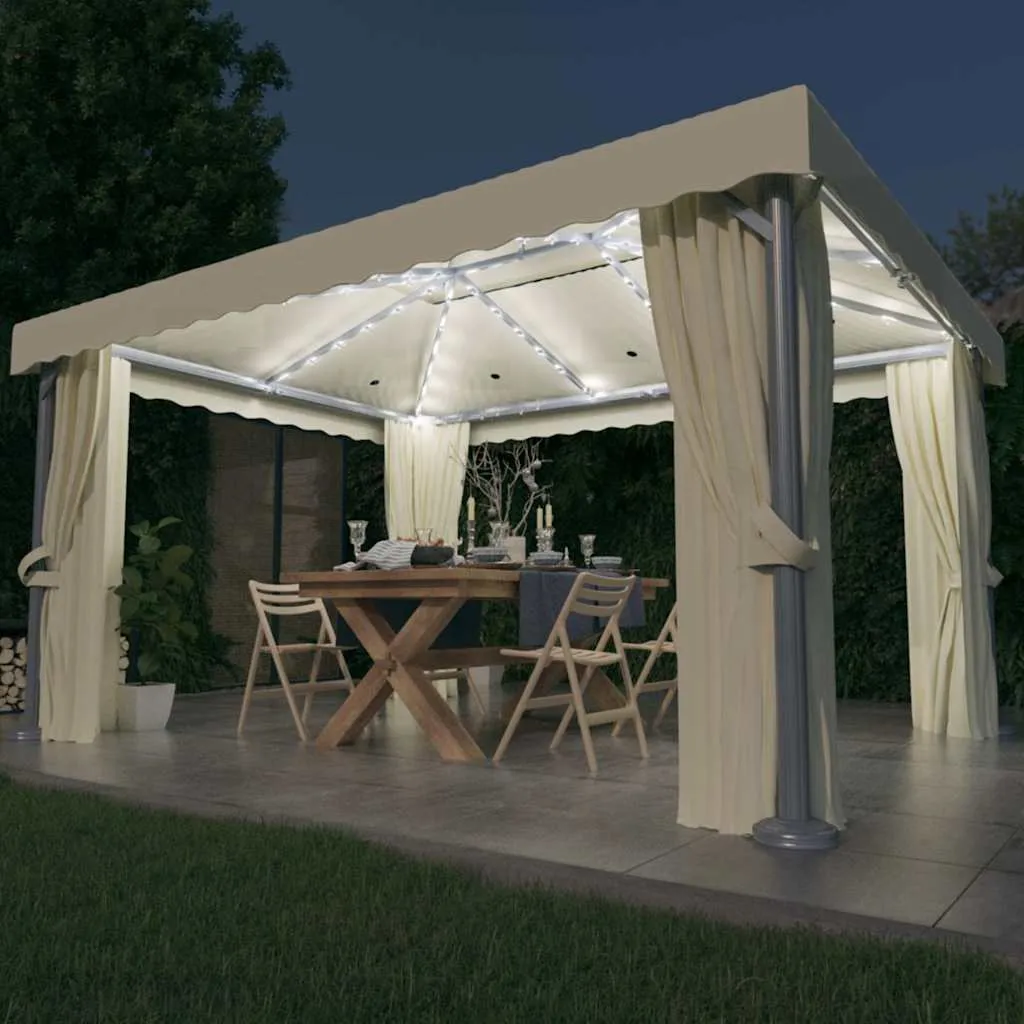 Pavillon Cremeweiß 4 x 3 m mit Doppeldach und Solar-Lichterkette