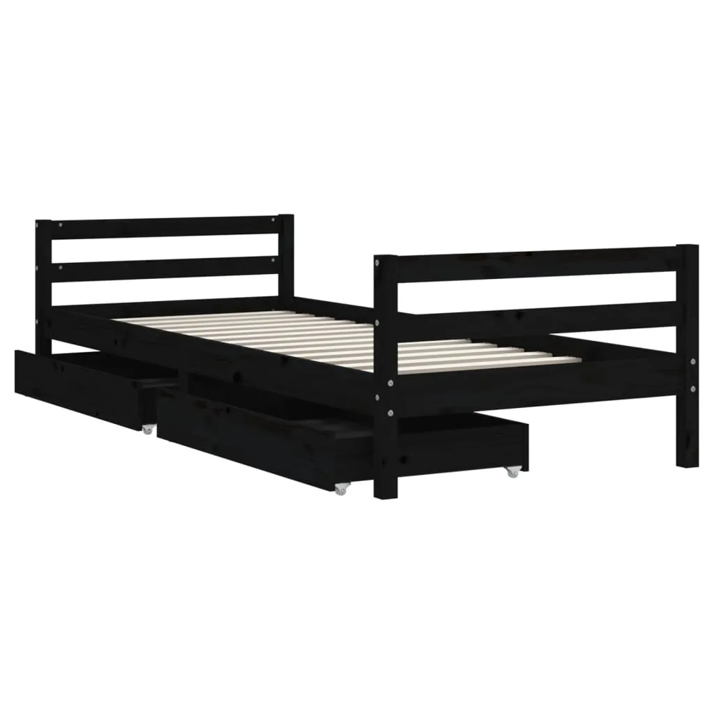 Kinderbett aus massivem Kiefernholz Schwarz 205,5 x 85,5 x 52 cm