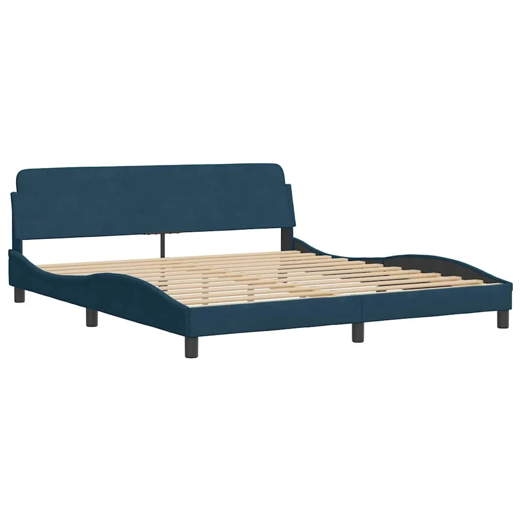 Blaues Samt-Bettgestell mit Schaumstoffmatratze 218x185x74,5 cm