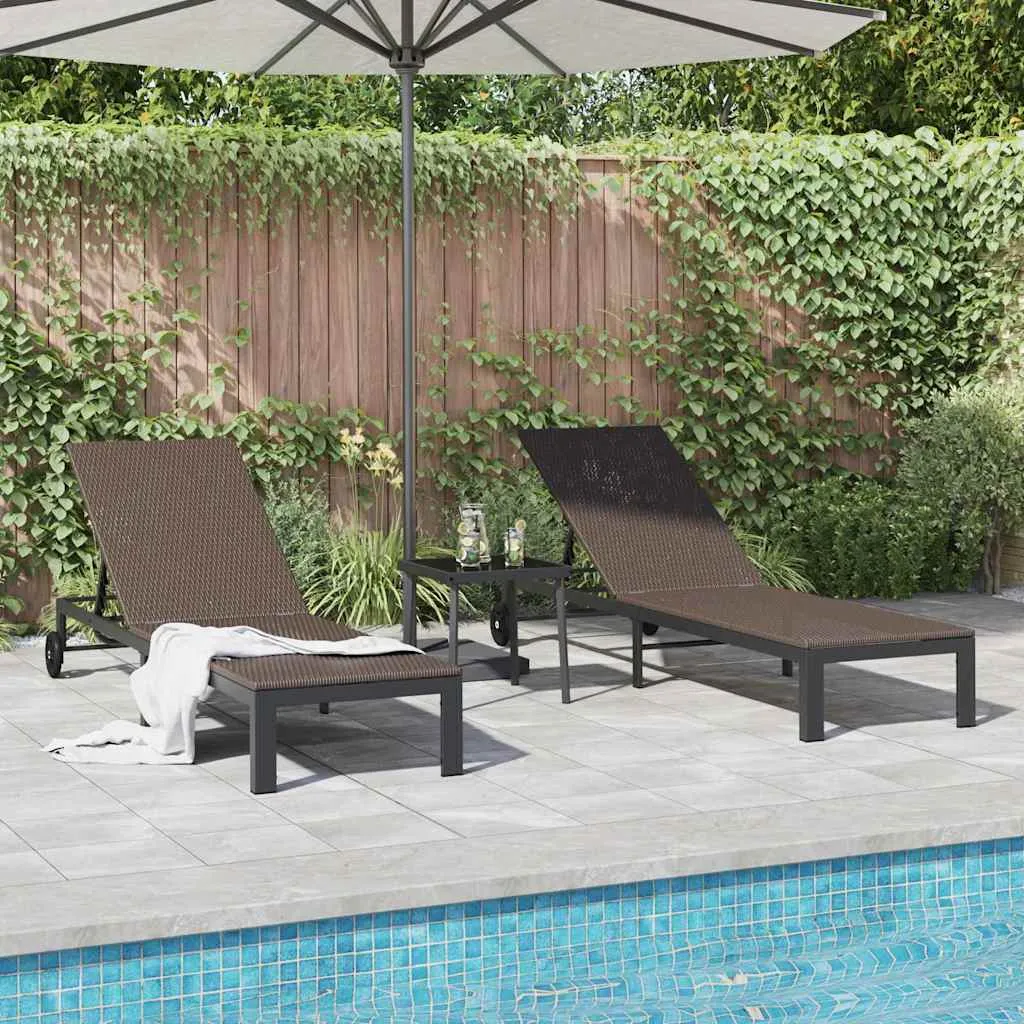 Braunes Poly-Rattan Sonnenbett mit Tisch 206x62,5x74 cm & 39x39x40,5 cm