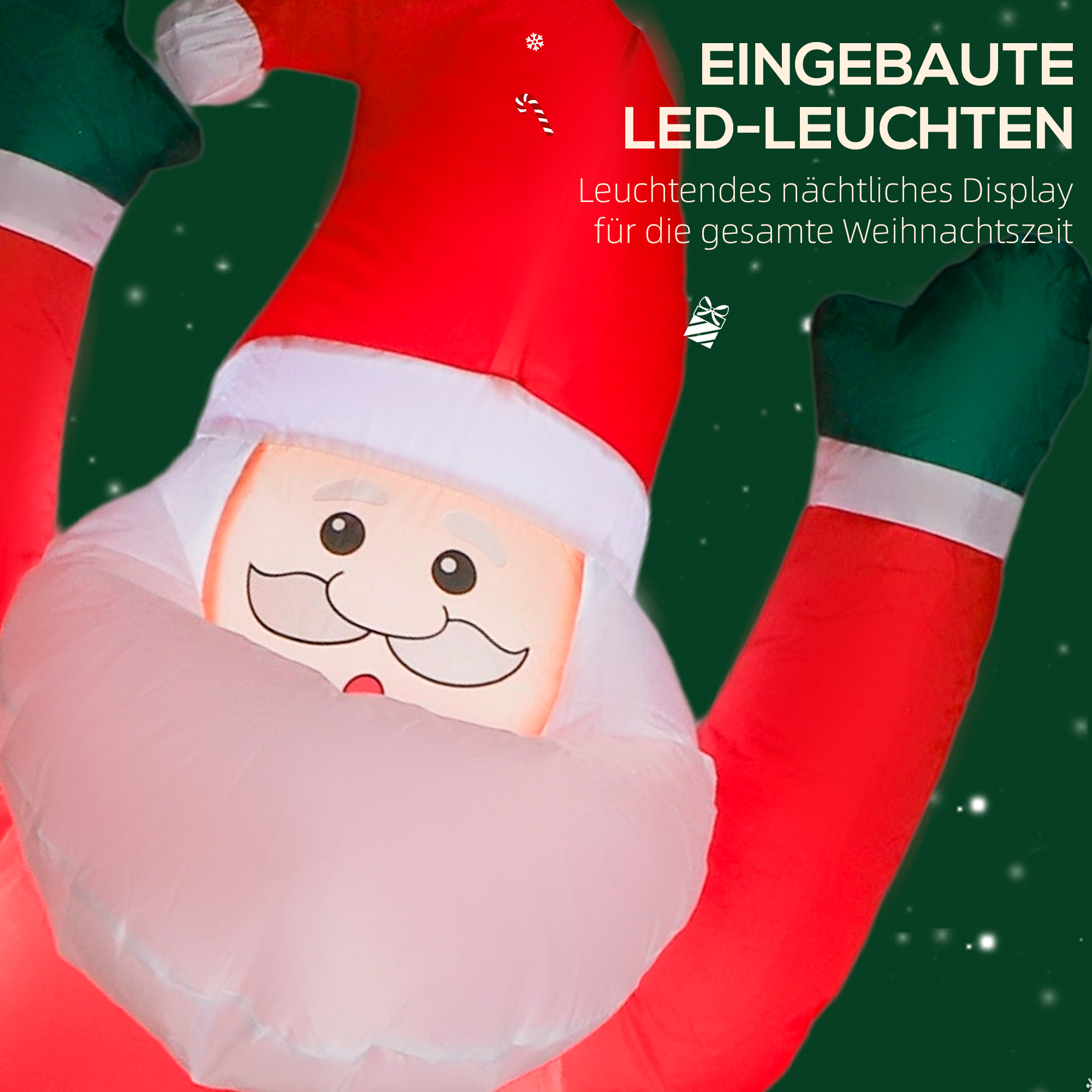 Aufblasbare Weihnachtsdeko Weihnachtsmann mit Hund, 214 cm, Rot