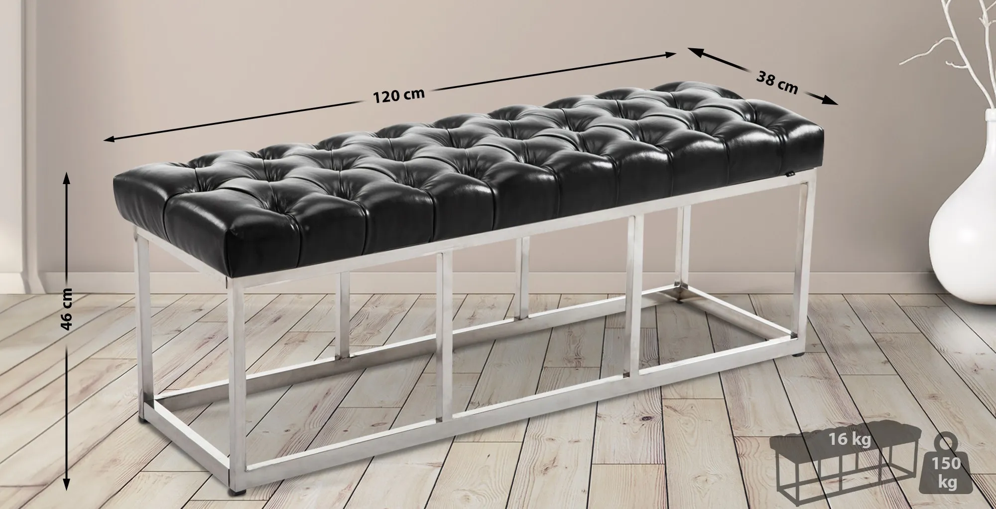Sitzbank Amun Kunstleder 120x38x46 cm schwarz