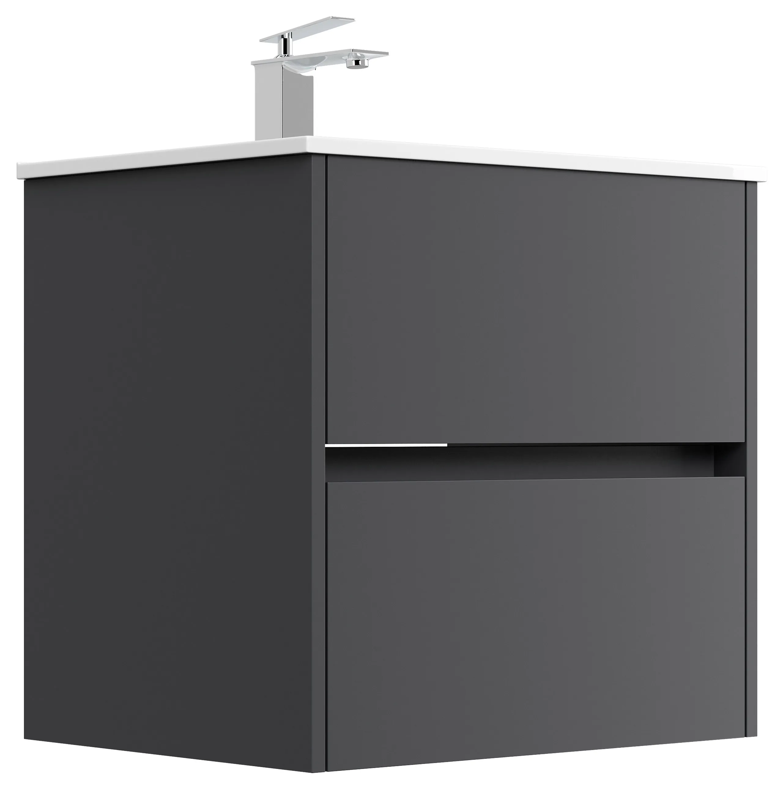 Badmöbel Limes & Waschtisch 60cm 2 Greifraum SoftClose Auszüge Grafit