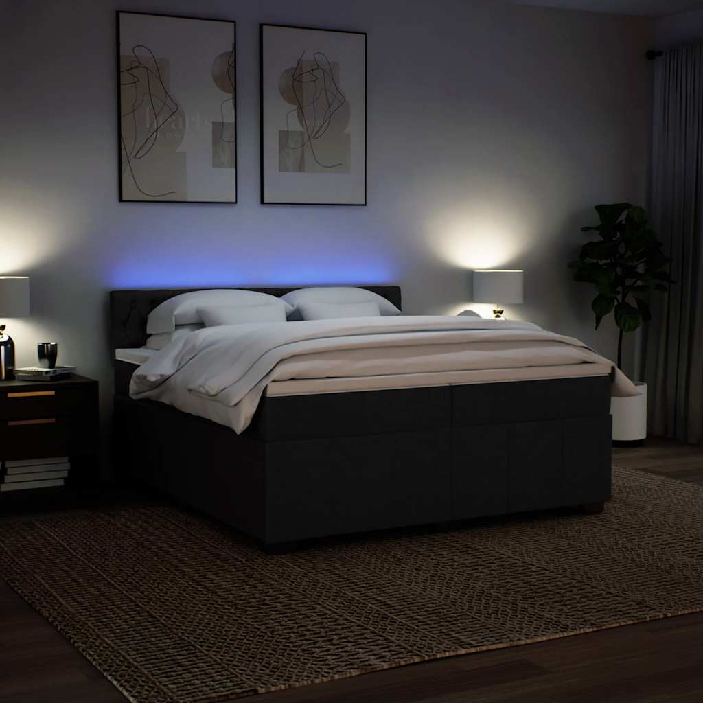 Boxspringbett 200x200 cm mit LED-Lichtern und Topper, Schwarz