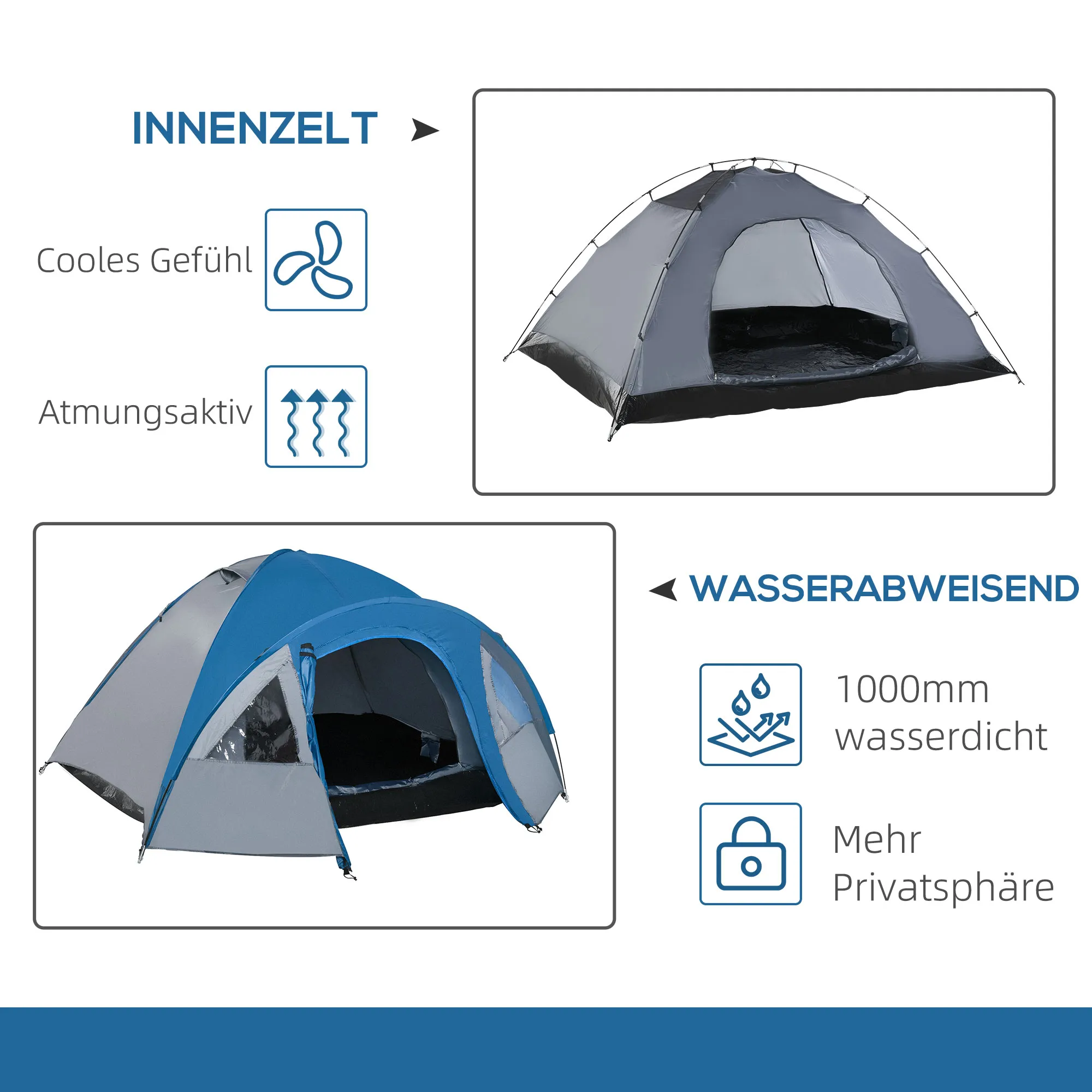Campingzelt 4 Personen 250x300x130 cm Blau-Grau