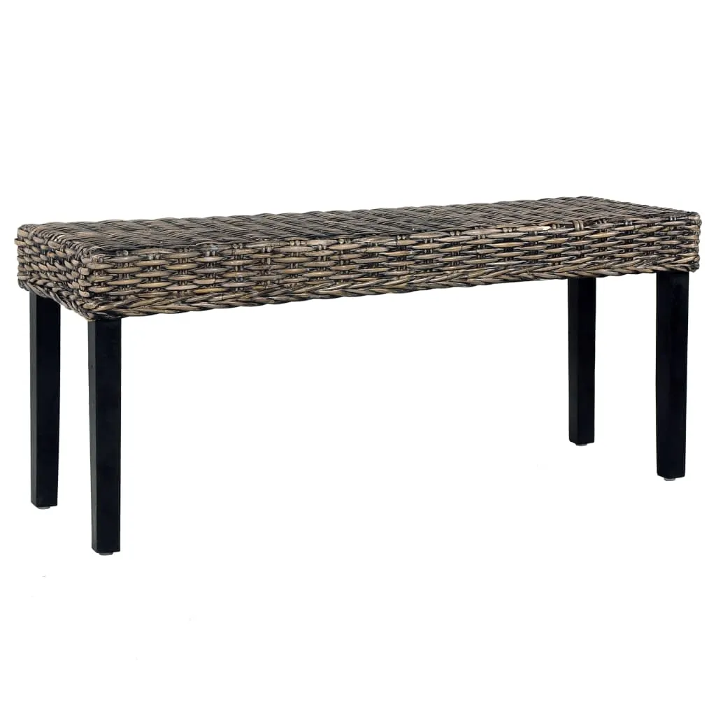 Rattan-Sitzbank 110x35x45 cm Schwarz mit Massivholz-Beinen