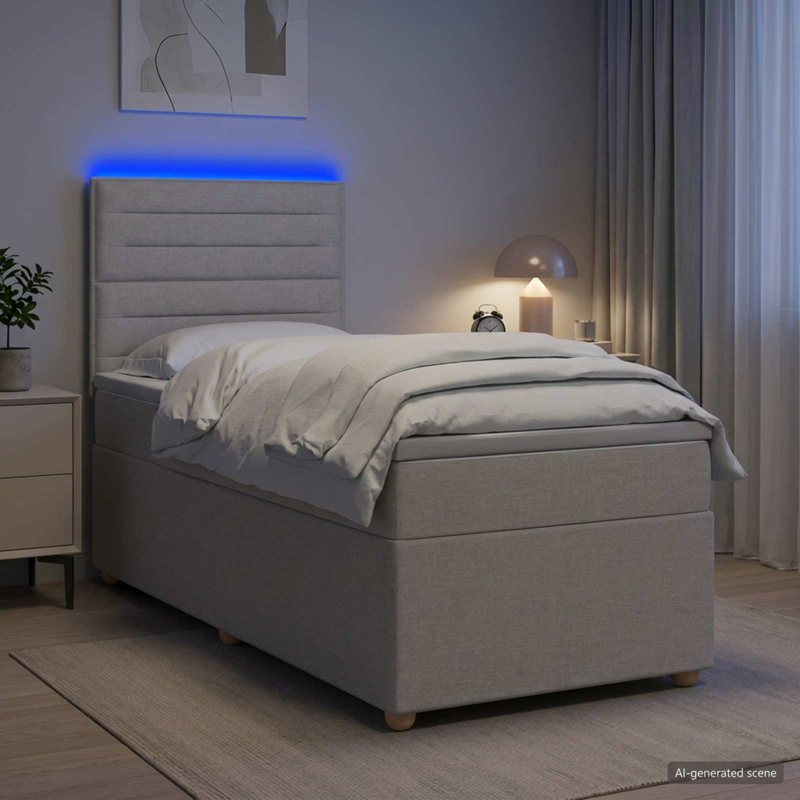 Boxspringbett 100x200 cm mit LED-Beleuchtung und Matratze Taupe