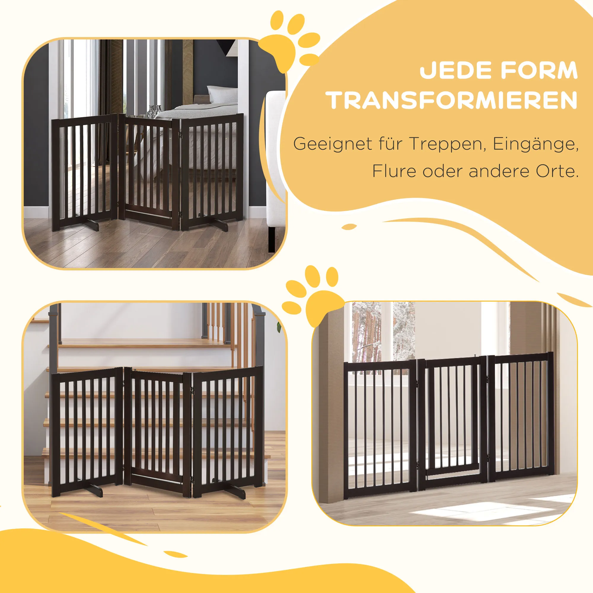 Hundegitter freistehend aus MDF, klappbar, 155 x 76 cm, Dunkelbraun
