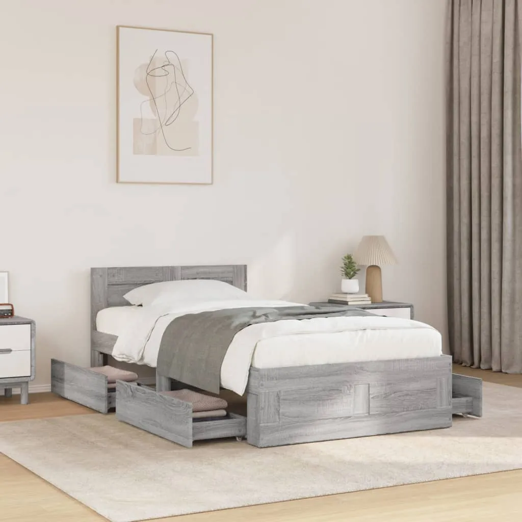 Bettgestell mit Kopfteil Grau Sonoma 75x190 cm Holzwerkstoff