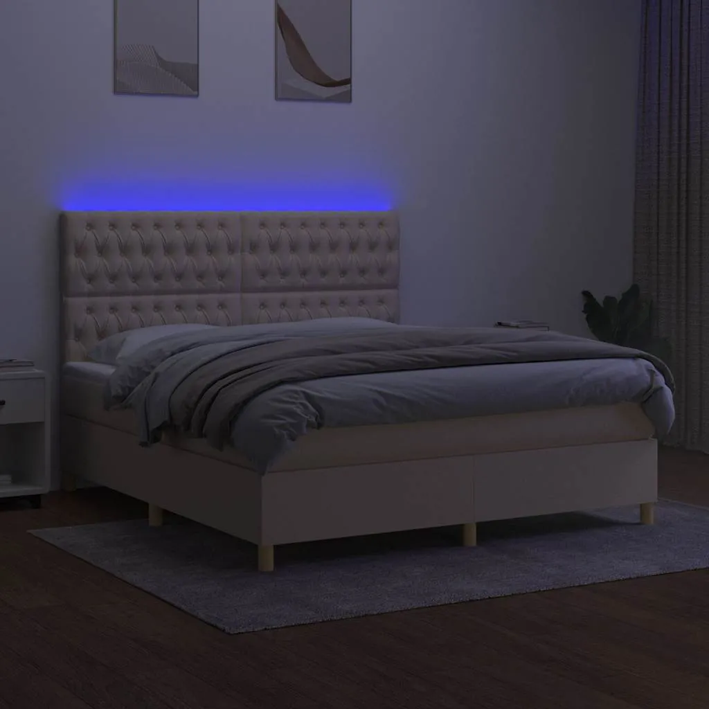 Boxspringbett Creme 180x200 cm mit LED-Leiste und Matratze
