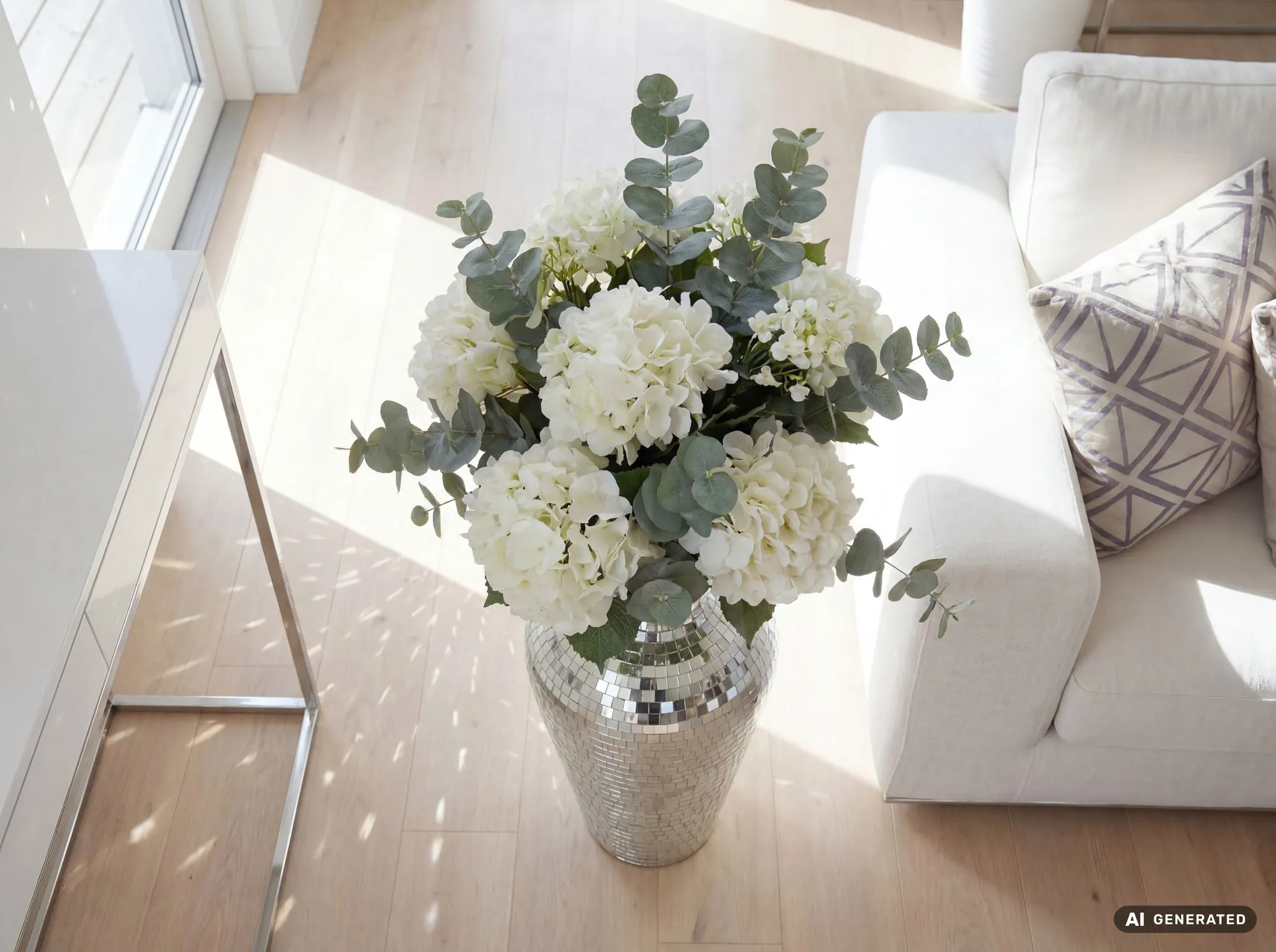 Bodenvase Aluminium 50cm Silber - Blumenvase Groß - Metallvase im Discokugel Design Modern - Dekovase rund für Trockenblumen - XL Standvase Hoch - Wohnzimmer Deko - Wohndeko Handmade
