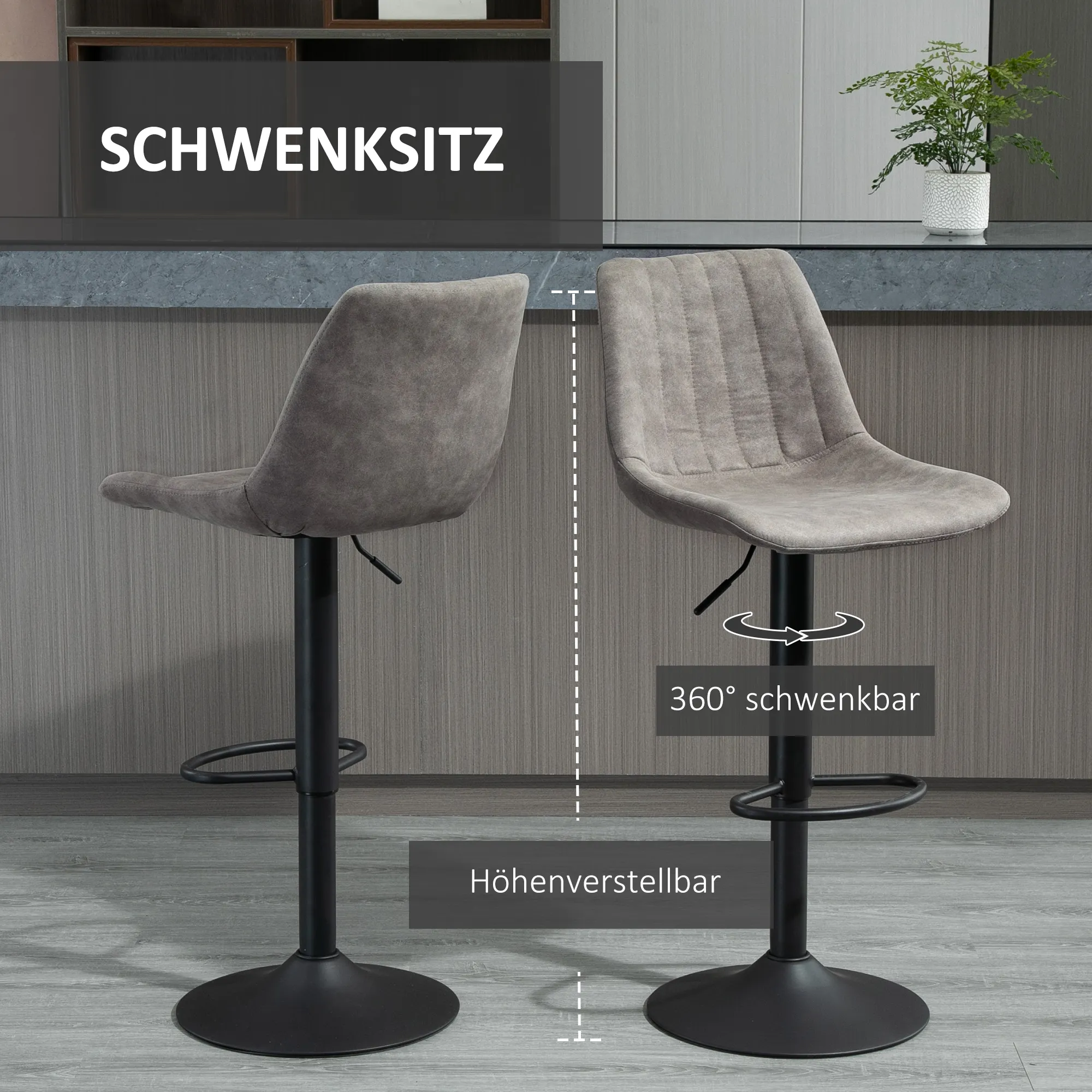 Retro Barhocker 43L x 46,5B x 89-110H cm in Grau-Schwarz