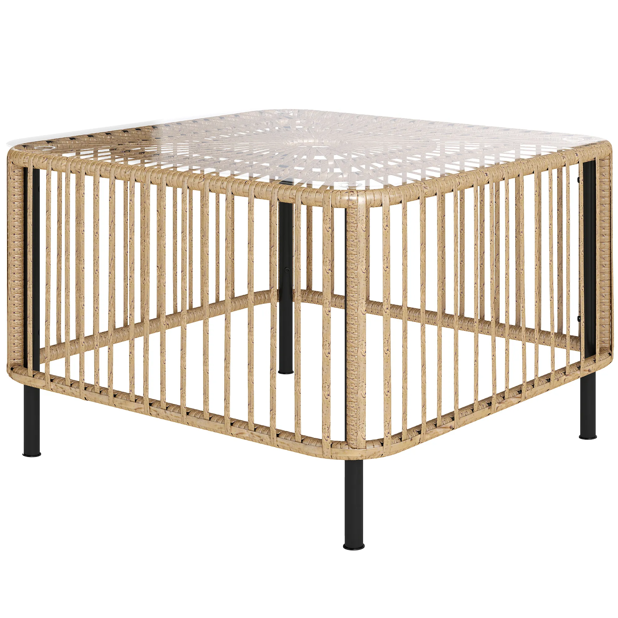 Gartentisch 65x65x43 cm aus Stahl und Naturholz im Sonnenstrahl-Design
