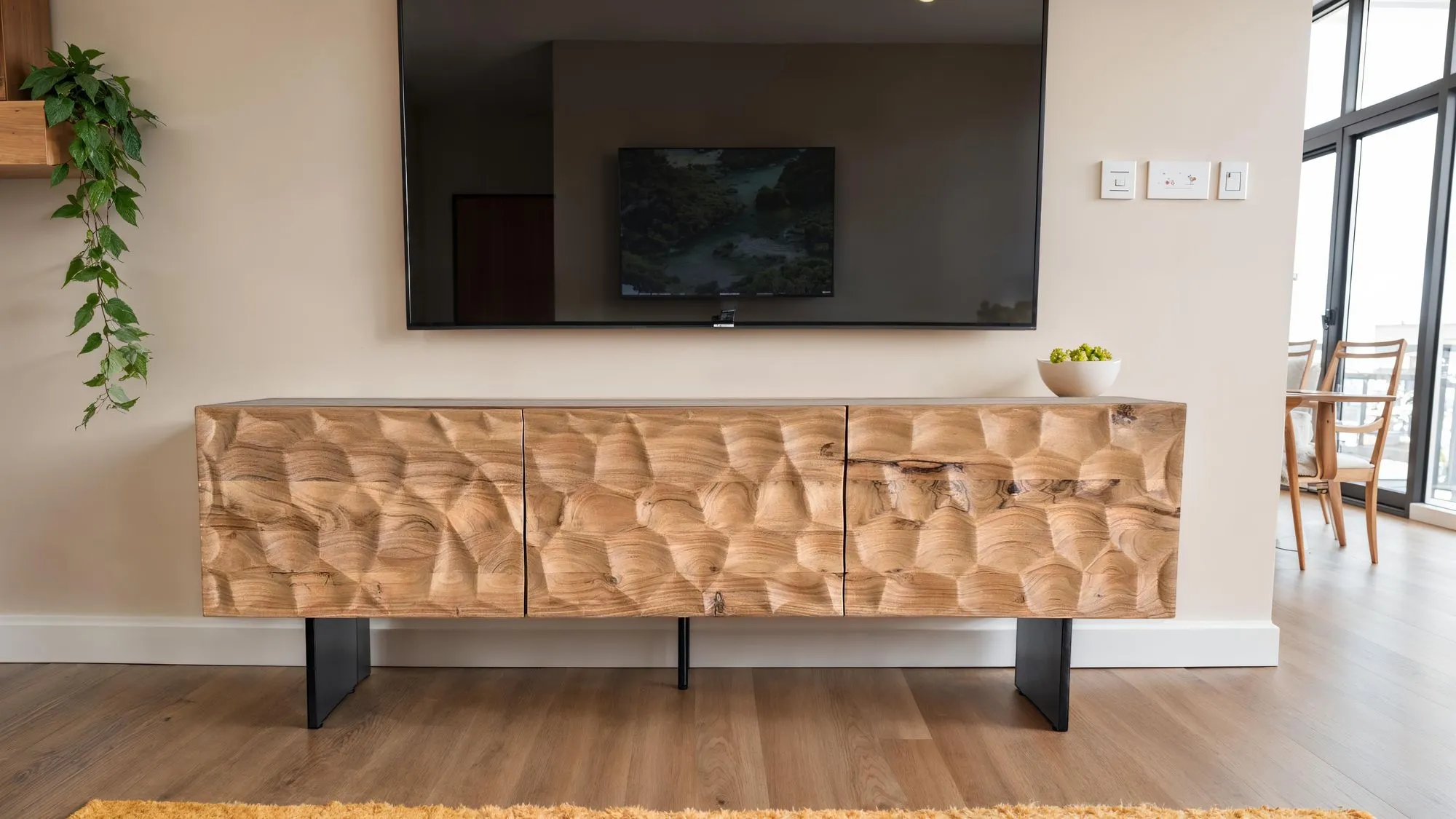 Lowboard Akazie Massivholz 160x56x37 cm TV-Kommode mit drei Türen