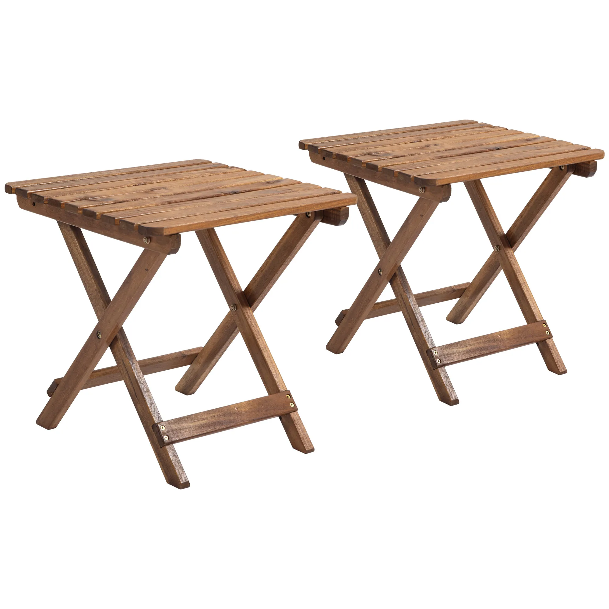 Terrassentisch-Set, 2 Klapptische aus Akazienholz, 45x45x45cm, Teak