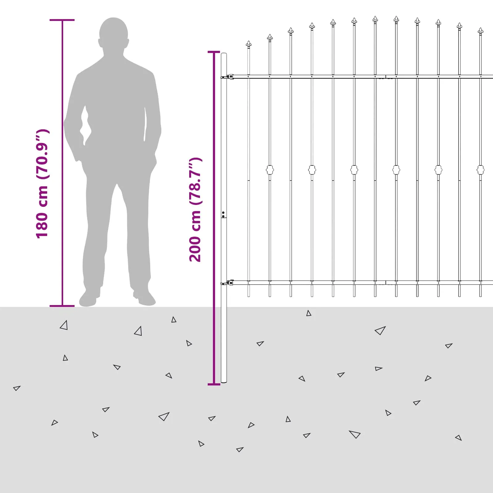 Moderner Spike Zaun 200 x 200 cm Schwarz aus pulverbeschichtetem Stahl
