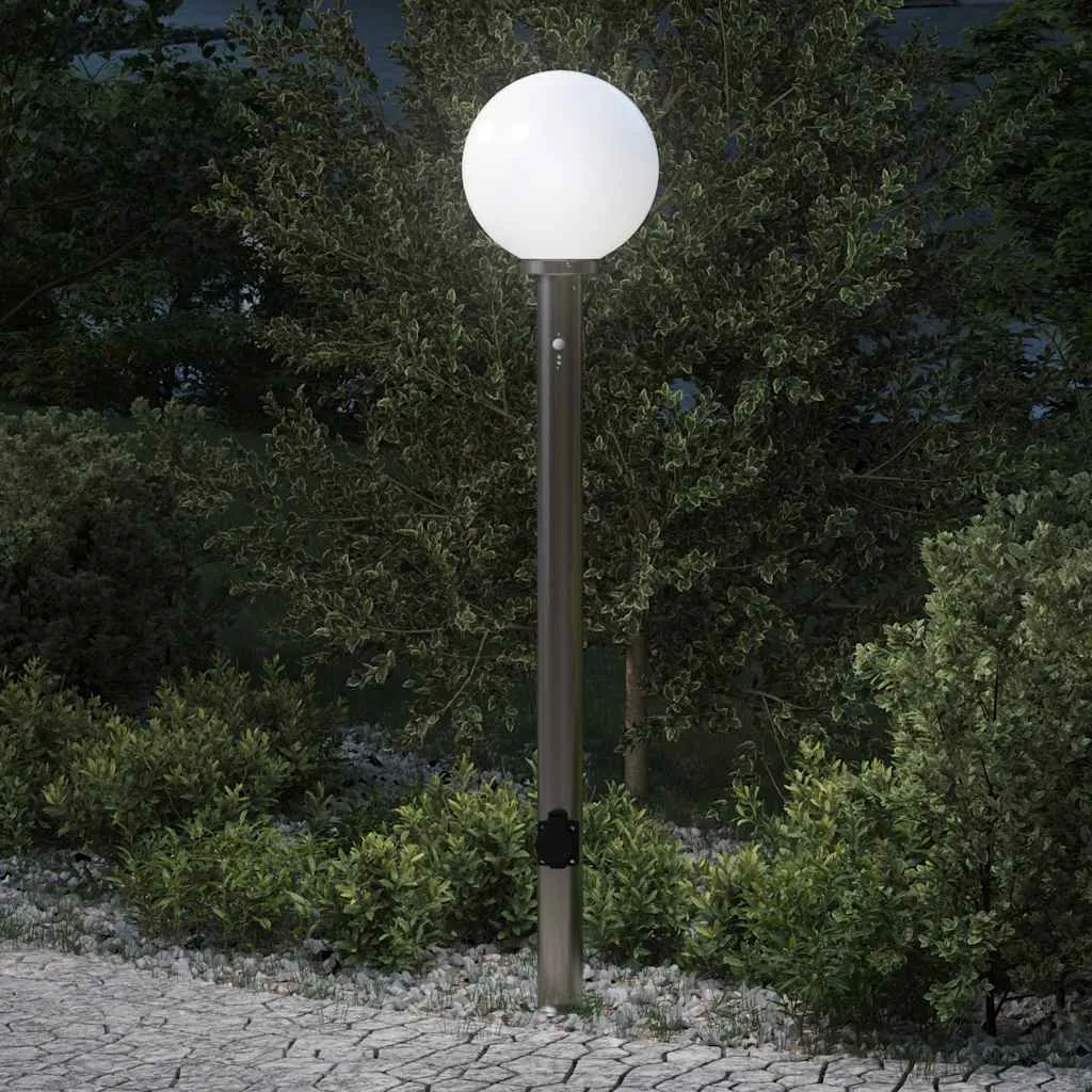 Pollerleuchte Silber 25 x 120 cm mit Bewegungsmelder und Steckdose