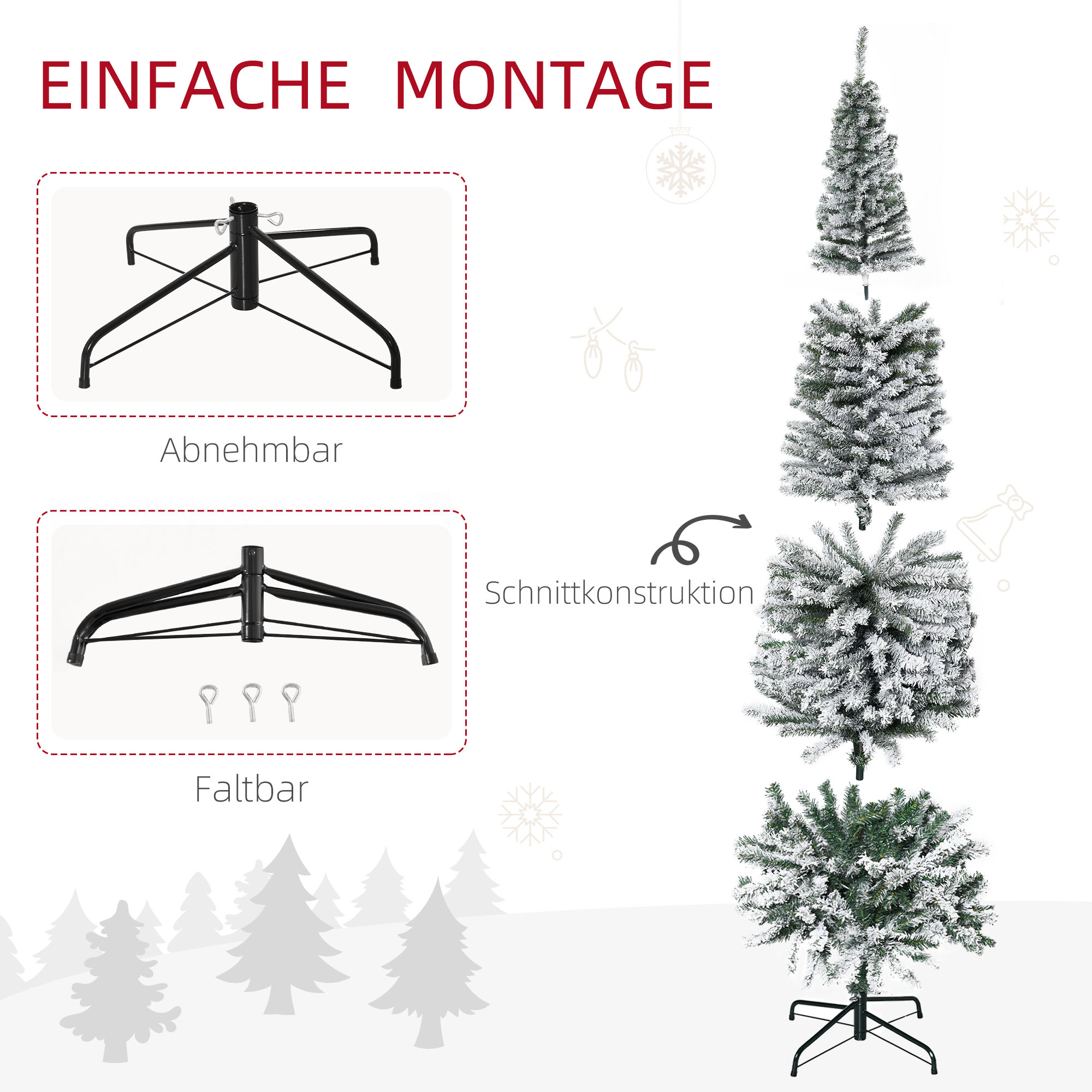 Künstlicher Weihnachtsbaum Bleistift Kiefer mit Schnee 180 cm Grün