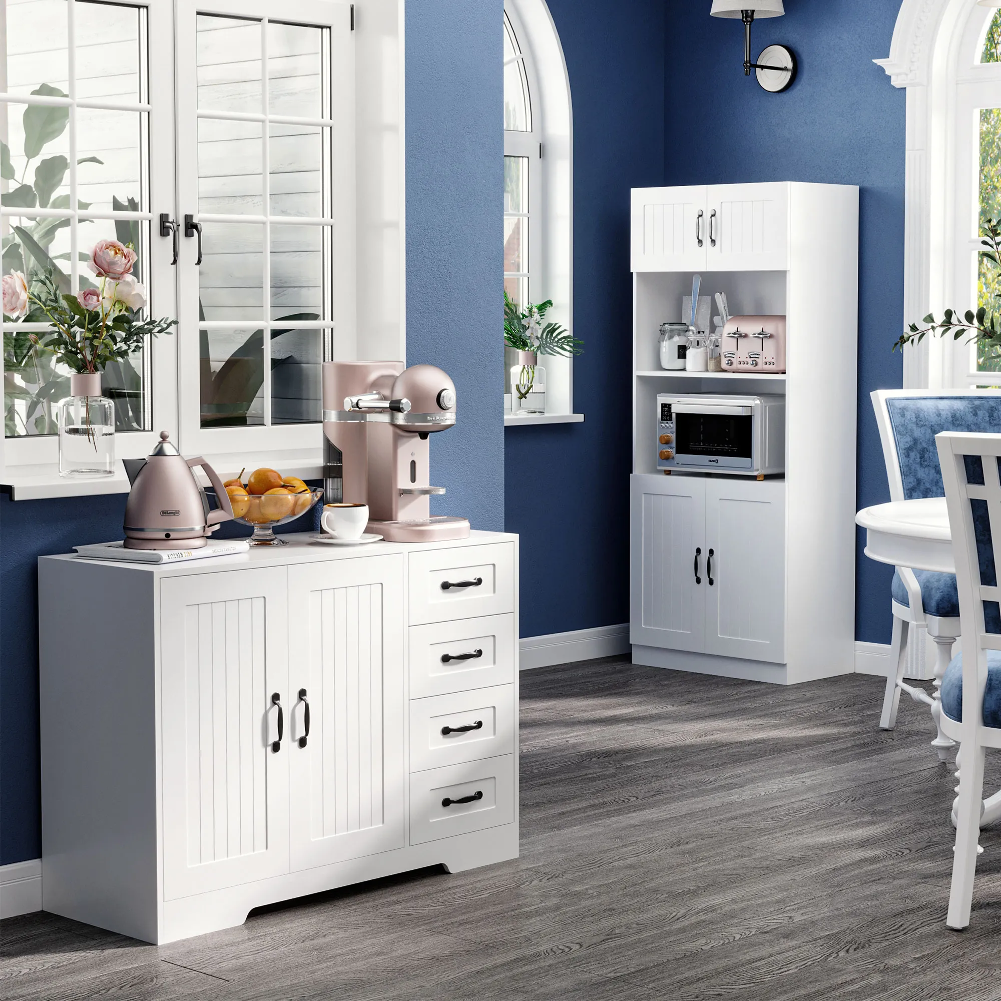 Beistellschrank Weiß 105B x 40T x 76H cm mit Stauraum
