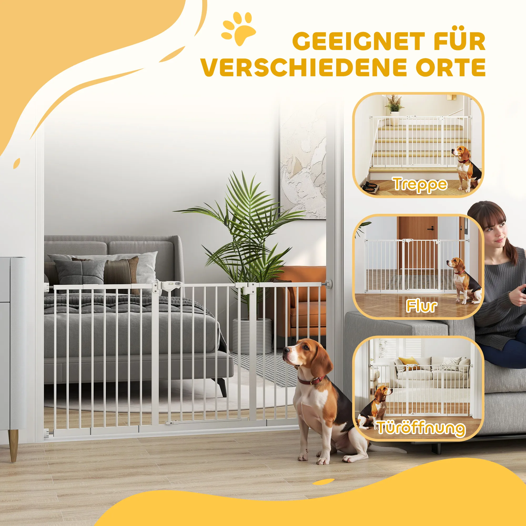 Hunde-Absperrgitter Metall erweiterbar 136x76cm Weiß