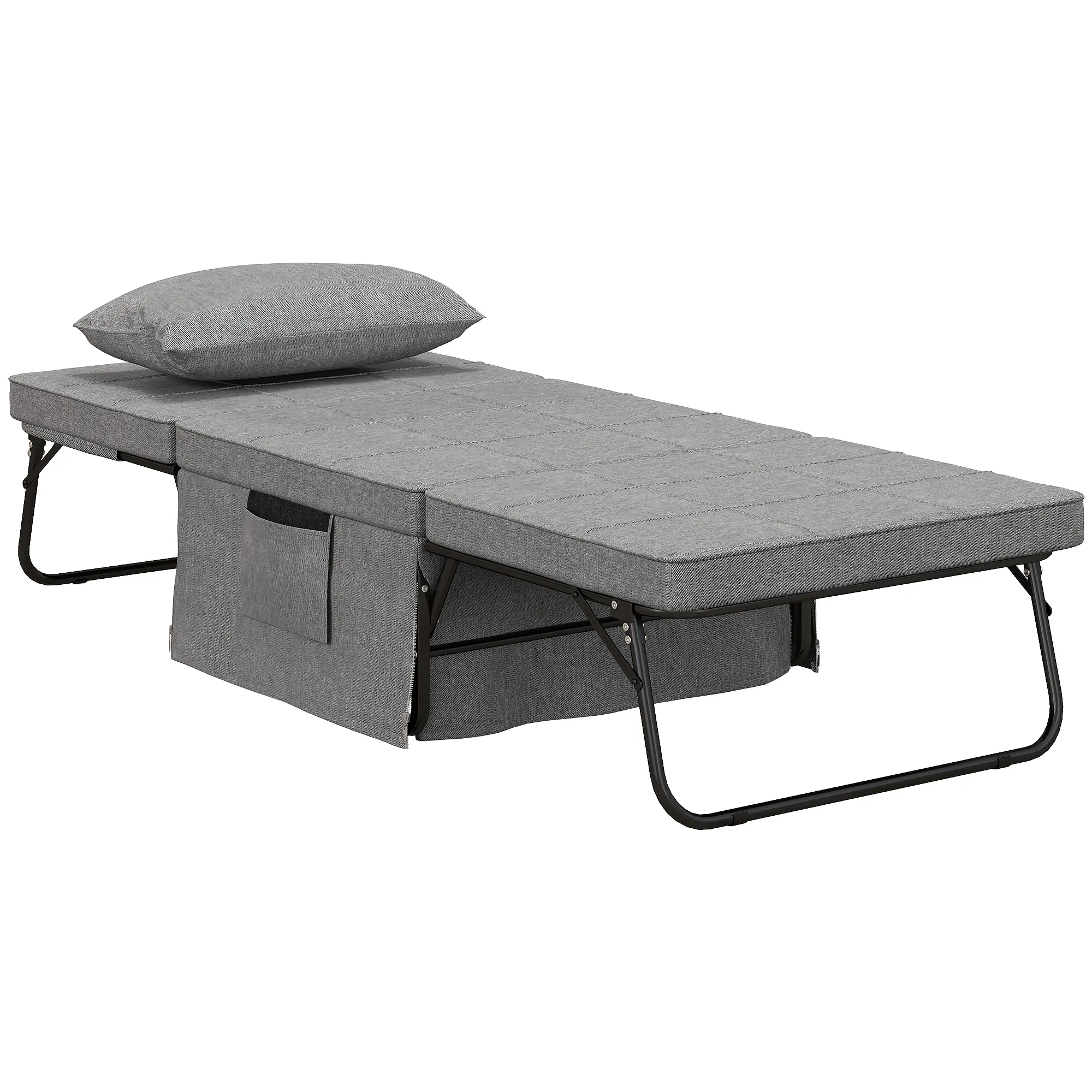 4-in-1 Klappbett, Gästebett, höhenverstellbar, Matratze, Seitentaschen, Metallrahmen, grau, 188 x 75 x 38 cm 4-in-1 Klappbett, Gästebett, höhenverstellbar, Matratze, Seitentaschen, Metallrahmen, grau, 188 x 75 x 38 cm