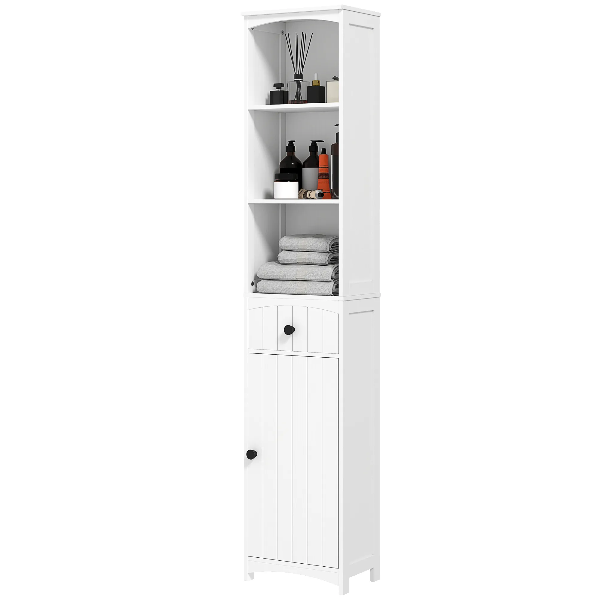Badezimmerschrank mit 3 Regalen, 1 Schublade, robust, MDF, Weiß Badezimmerschrank mit 3 Regalen, 1 Schublade, robust, MDF, Weiß