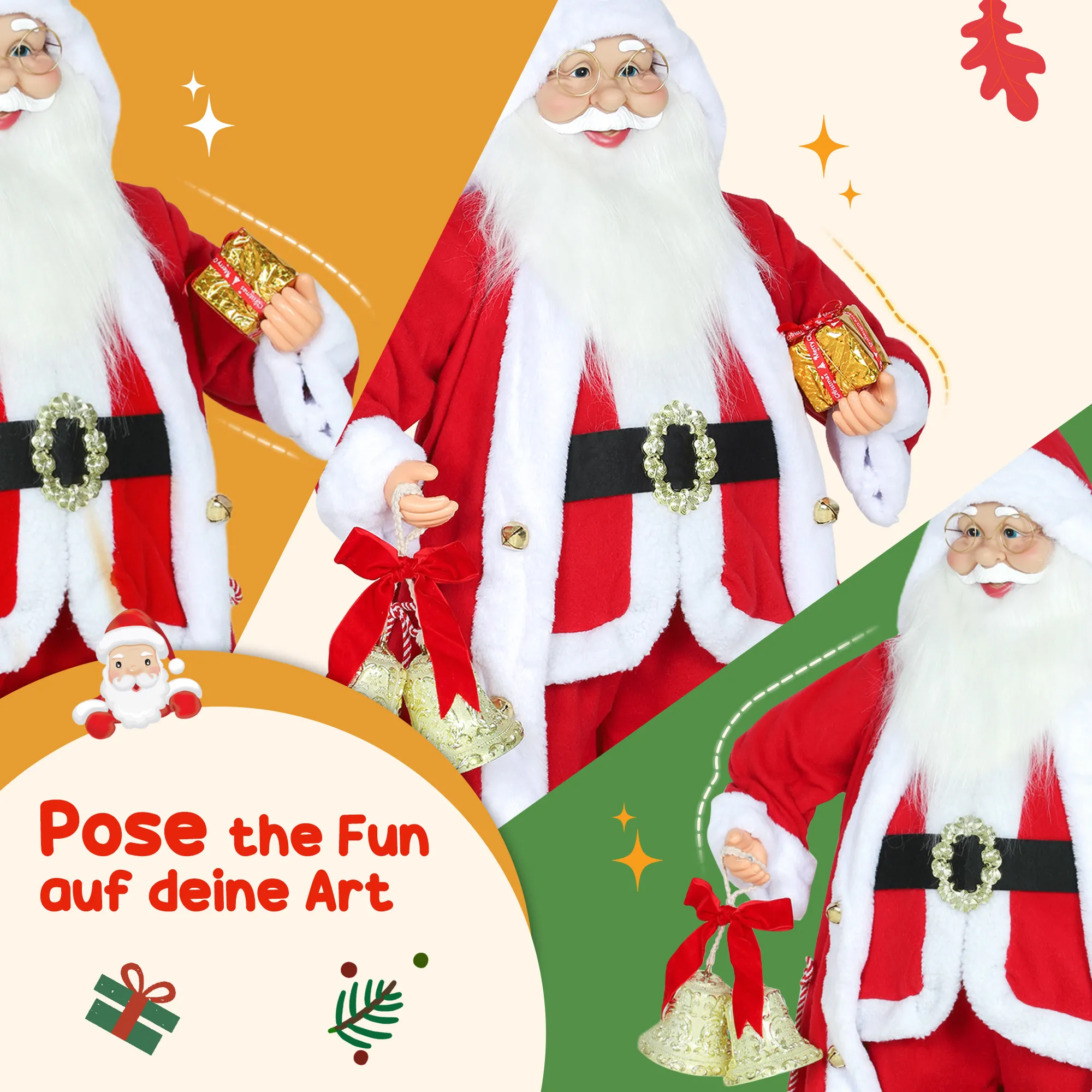 Weihnachtsmann 1,15 m stehende Weihnachtsmann mit Geschenk- und Weihnachtsglock Indoor, Rot