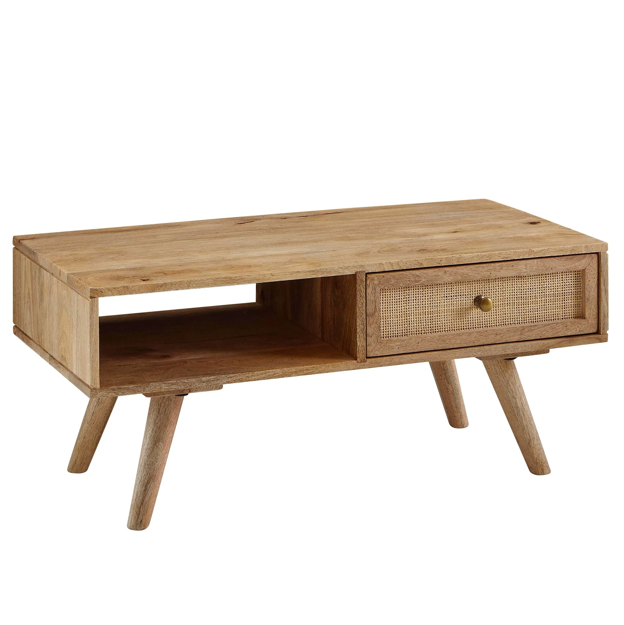 Wohnling Couchtisch 90x40x45 cm Mango Massivholz / Rattan Wohnzimmertisch Rechteckig Wohnling Couchtisch 90x40x45 cm Mango Massivholz / Rattan Wohnzimmertisch Rechteckig