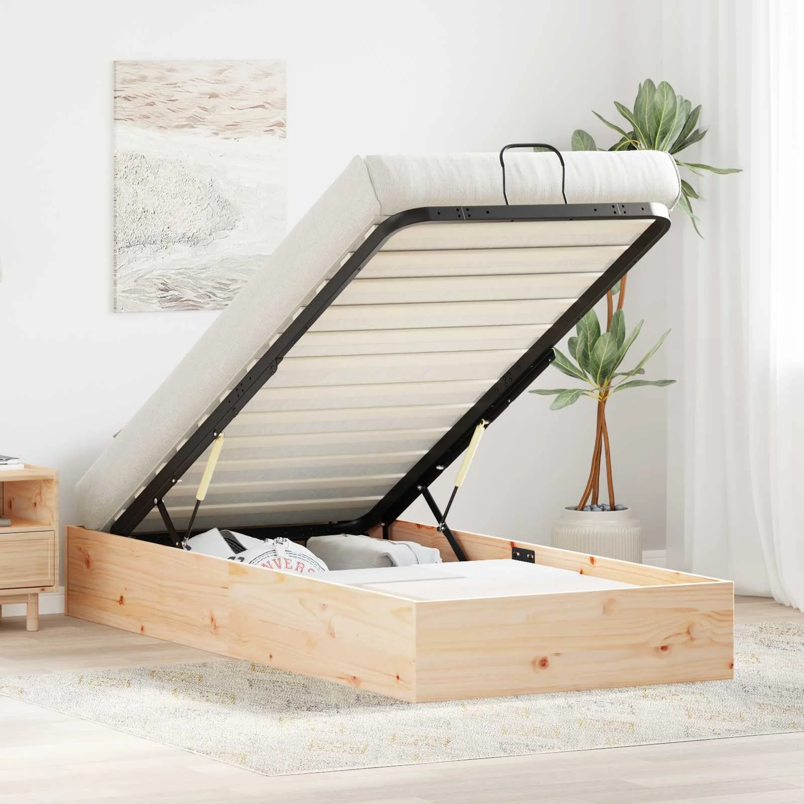 Bettgestell mit Stauraum 90 x 190 cm Natur