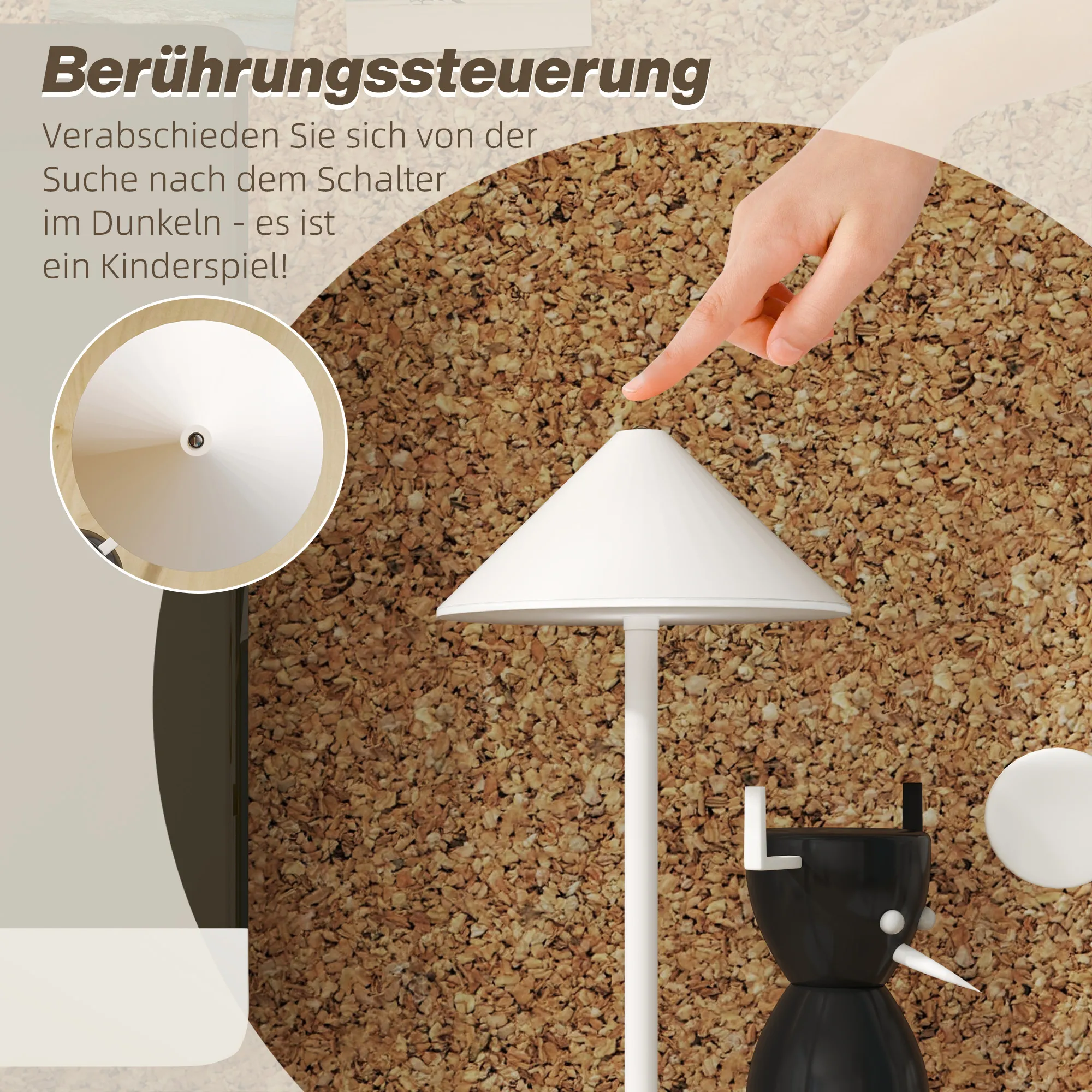 LED-Tischlampe wiederaufladbar aus Metall, Weiß, 31,5 cm Höhe