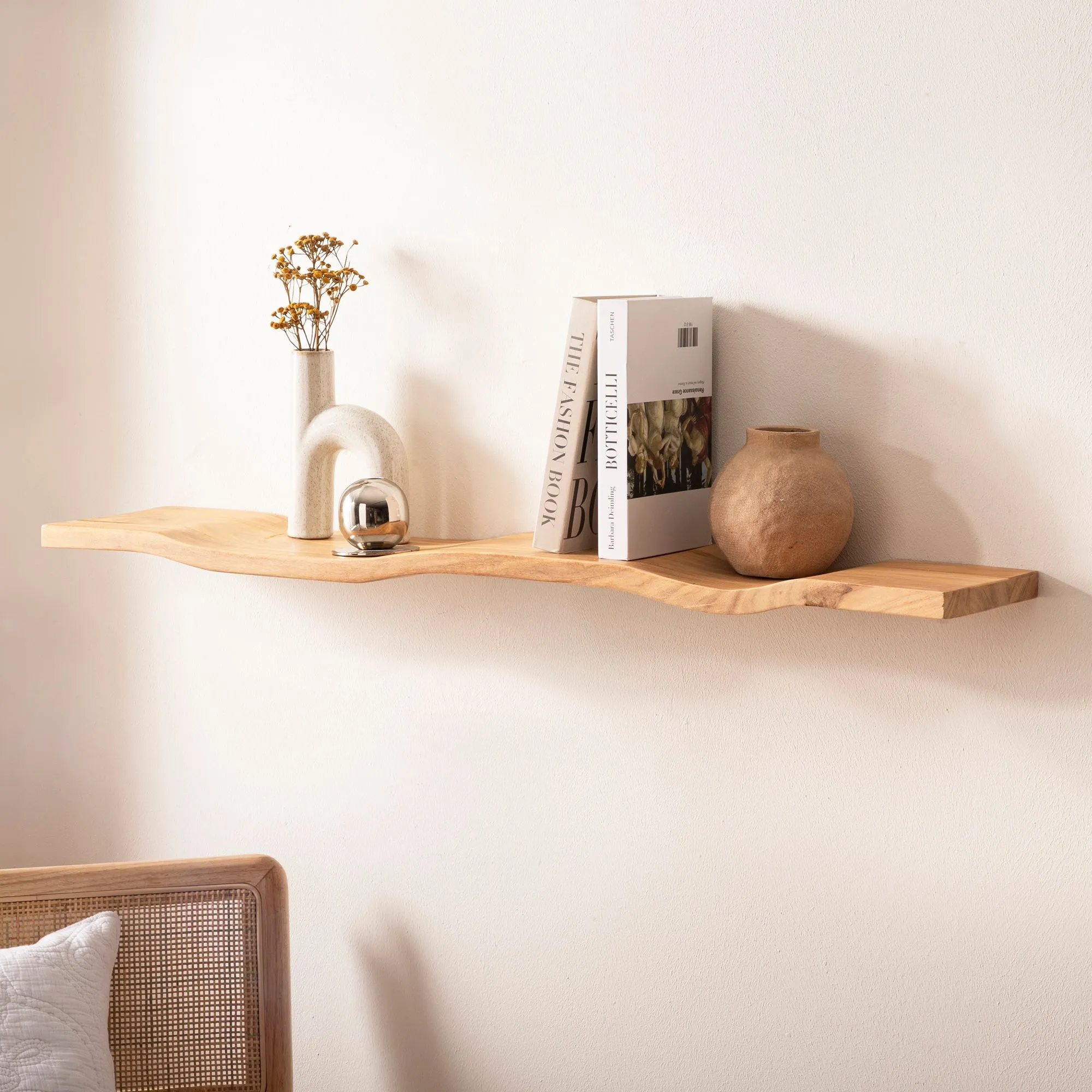Wandregal Akazie Massivholz 80cm - Schwebendes Design Regal für die Wand Holz massiv - Hängeregal in Wellenform - Wandboard aus Echtholz