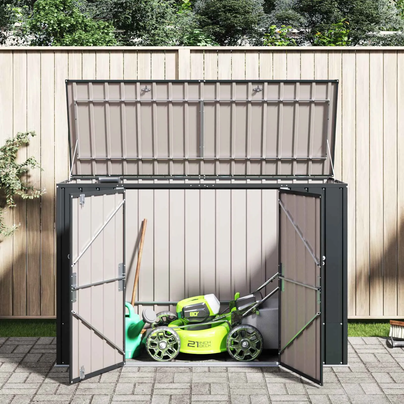 Abschließbare Gartenlagerbox 214x82x132 cm Schwarz aus Stahl