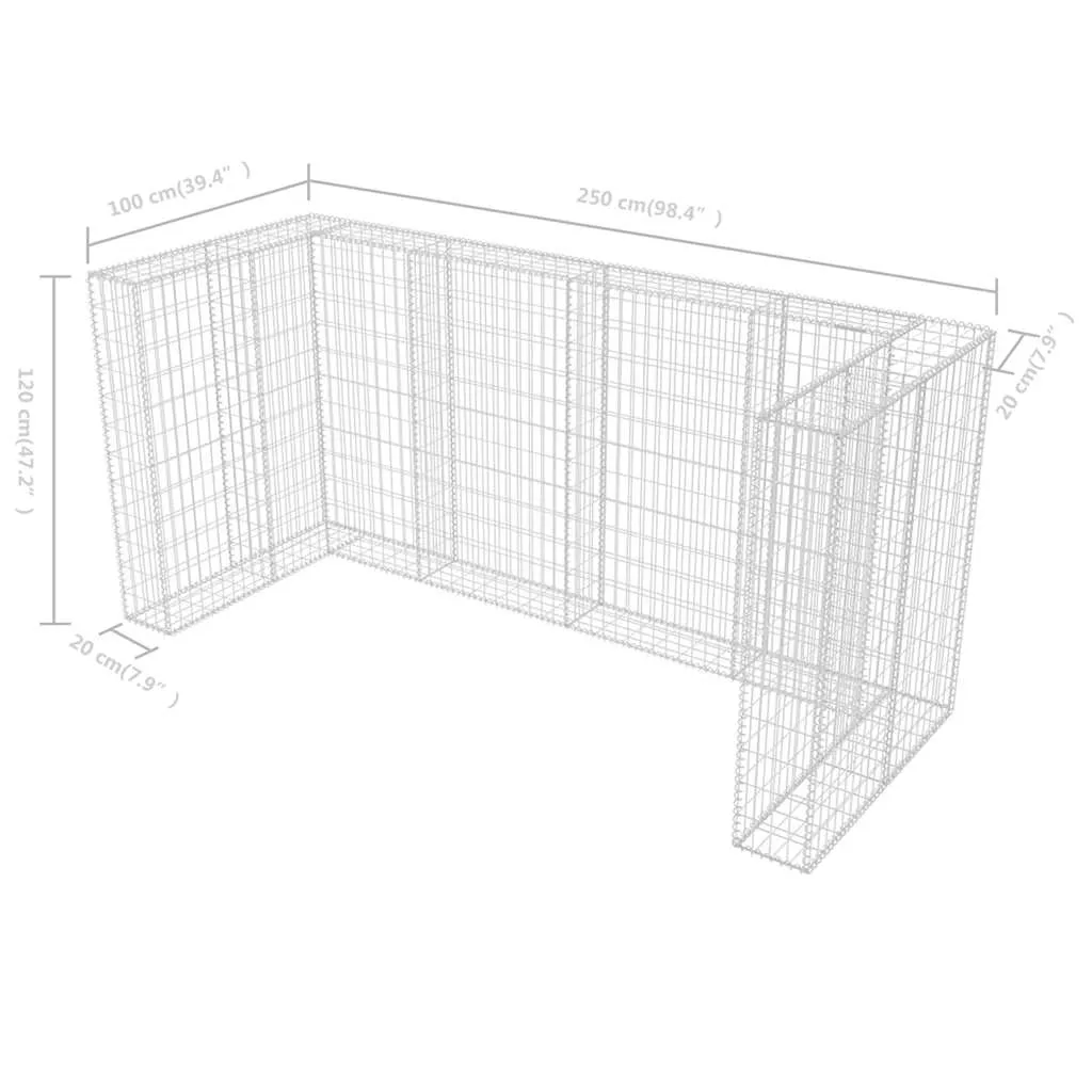 Gabionen-Mülltonnenverkleidung 250x100x120 cm Silber