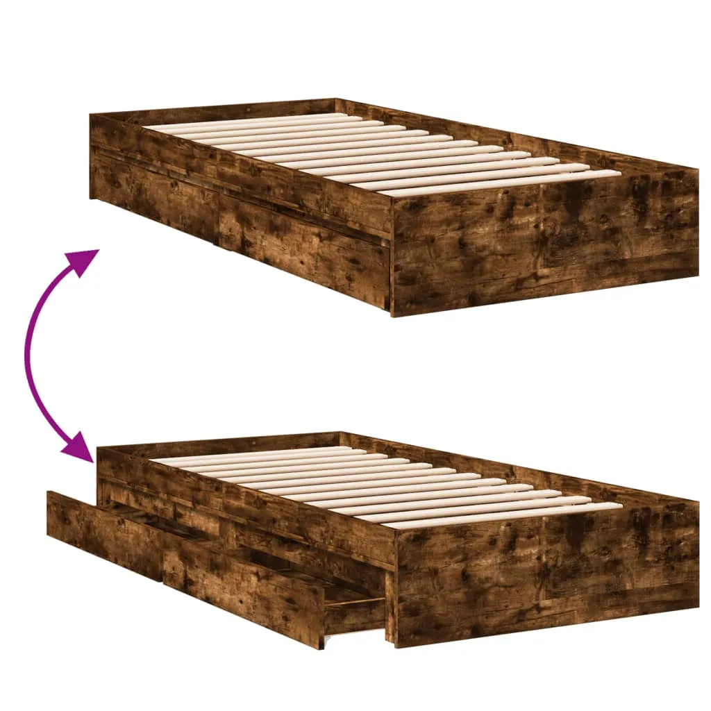 Bettgestell mit Schubladen 193x78x28 cm in Räuchereiche, Massivholz