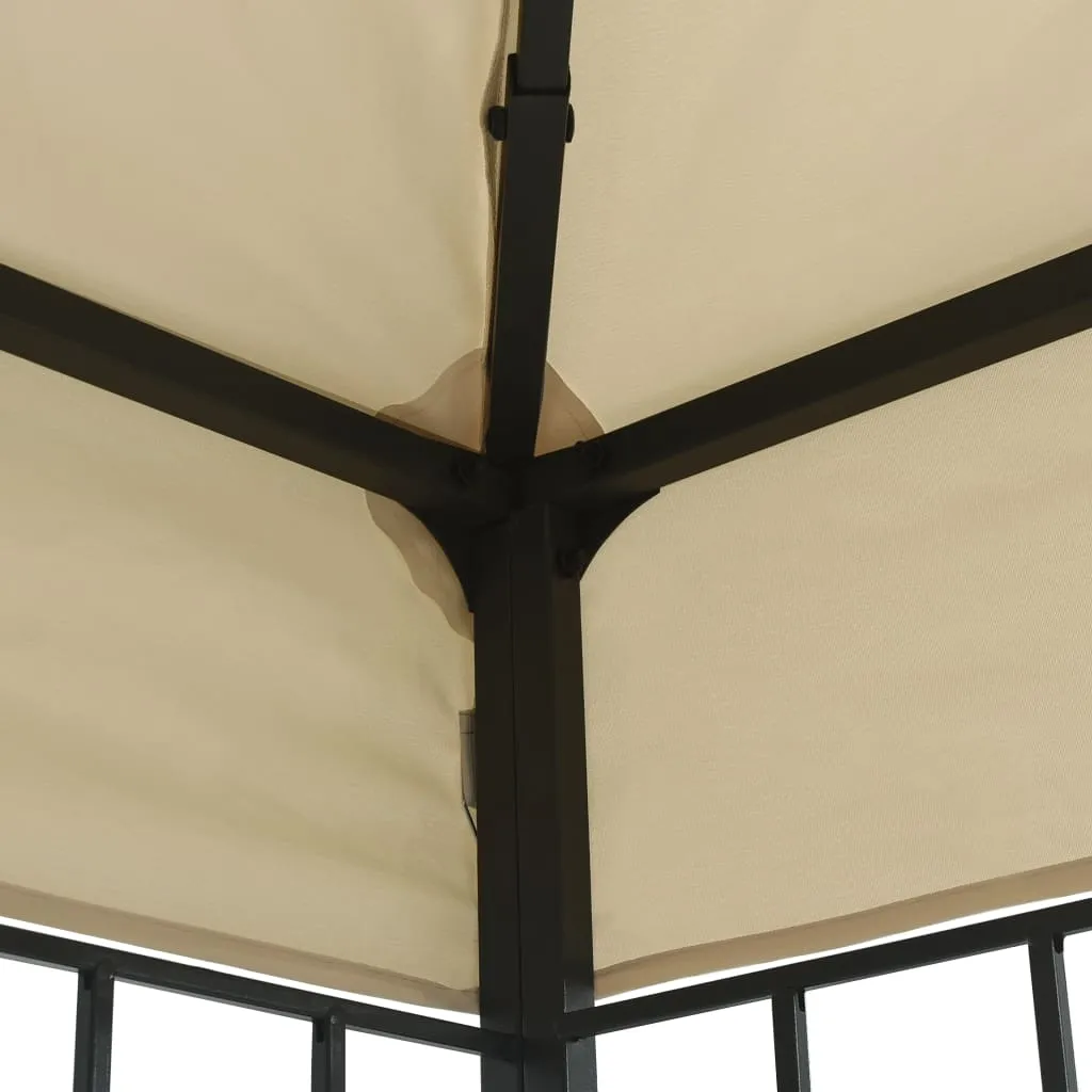 Gartenpavillon 3×4×2,6 m Creme und Schwarz mit Solar-Lichterkette