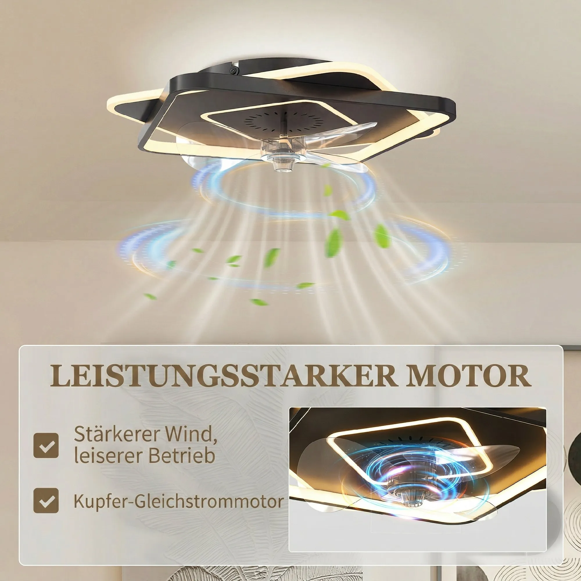Deckenventilator mit Licht und Fernbedienung, LED-Deckenventilator mit 6 Geschwindigkeiten, 3 Farbtemperaturen