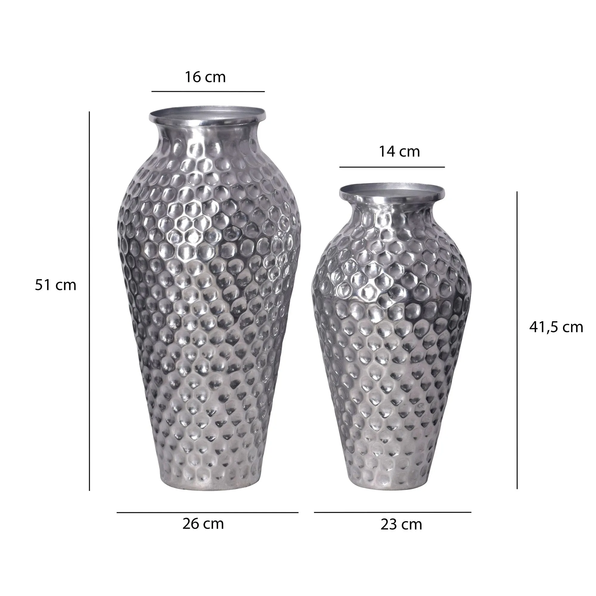Deko Vase 2er Set Aluminium Silber Amphore Blumenvase Modern
