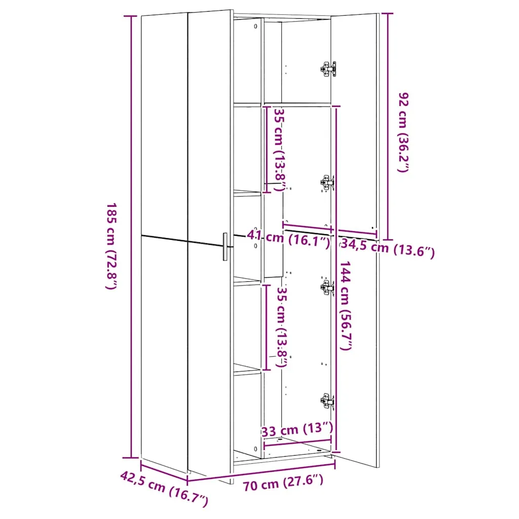 Highboard Weiß 70 x 42,5 x 185 cm aus Holzwerkstoff