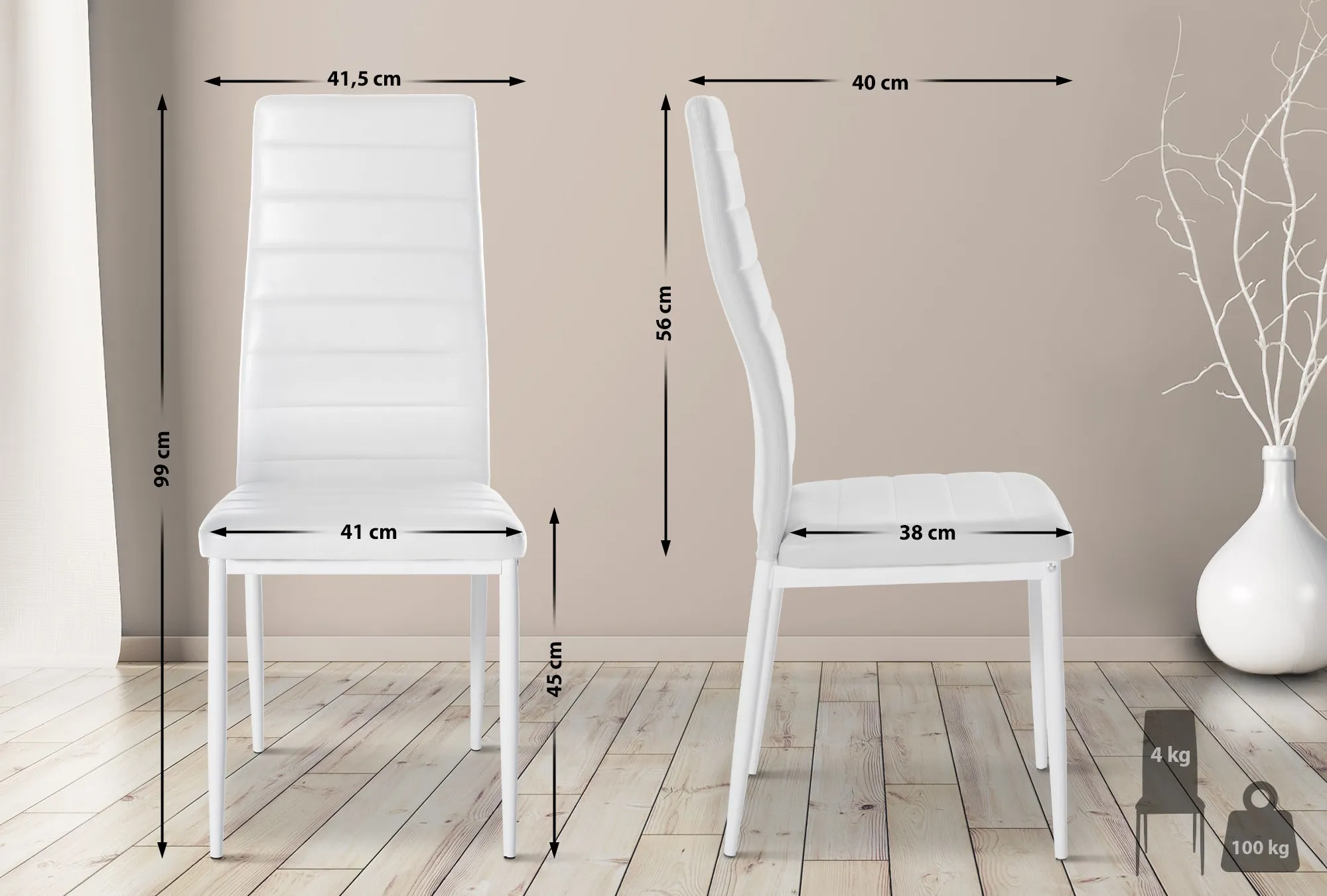 6er Set Esszimmerstühle Mayfair 99x41,5x40 cm Weiß